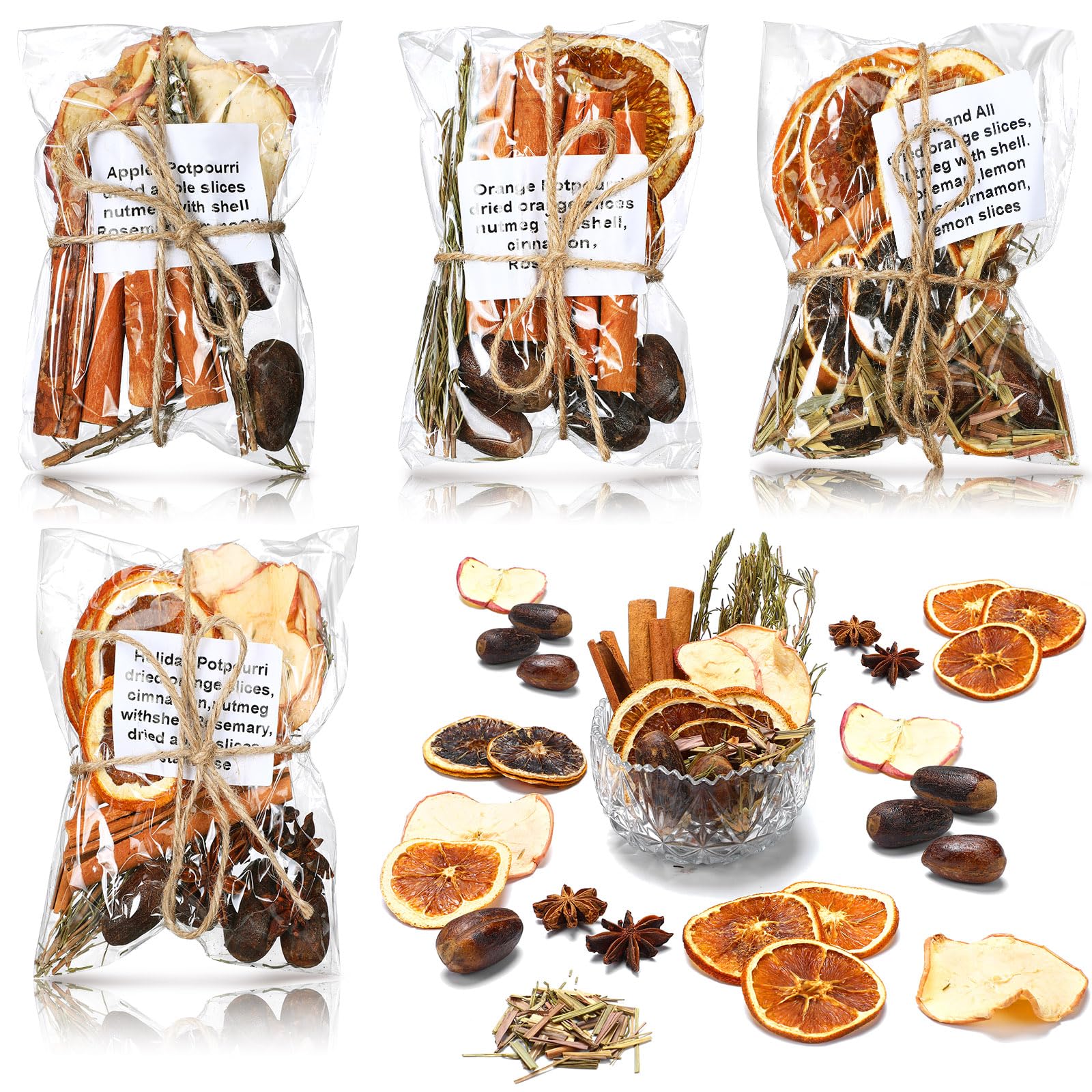 Siifert 4 Pack Christmas Stovetop Potpourri Xmas Simmer Pot Kit Dried Orange Apple Pieces Potpourri Simmer Pot Room Air Freshene