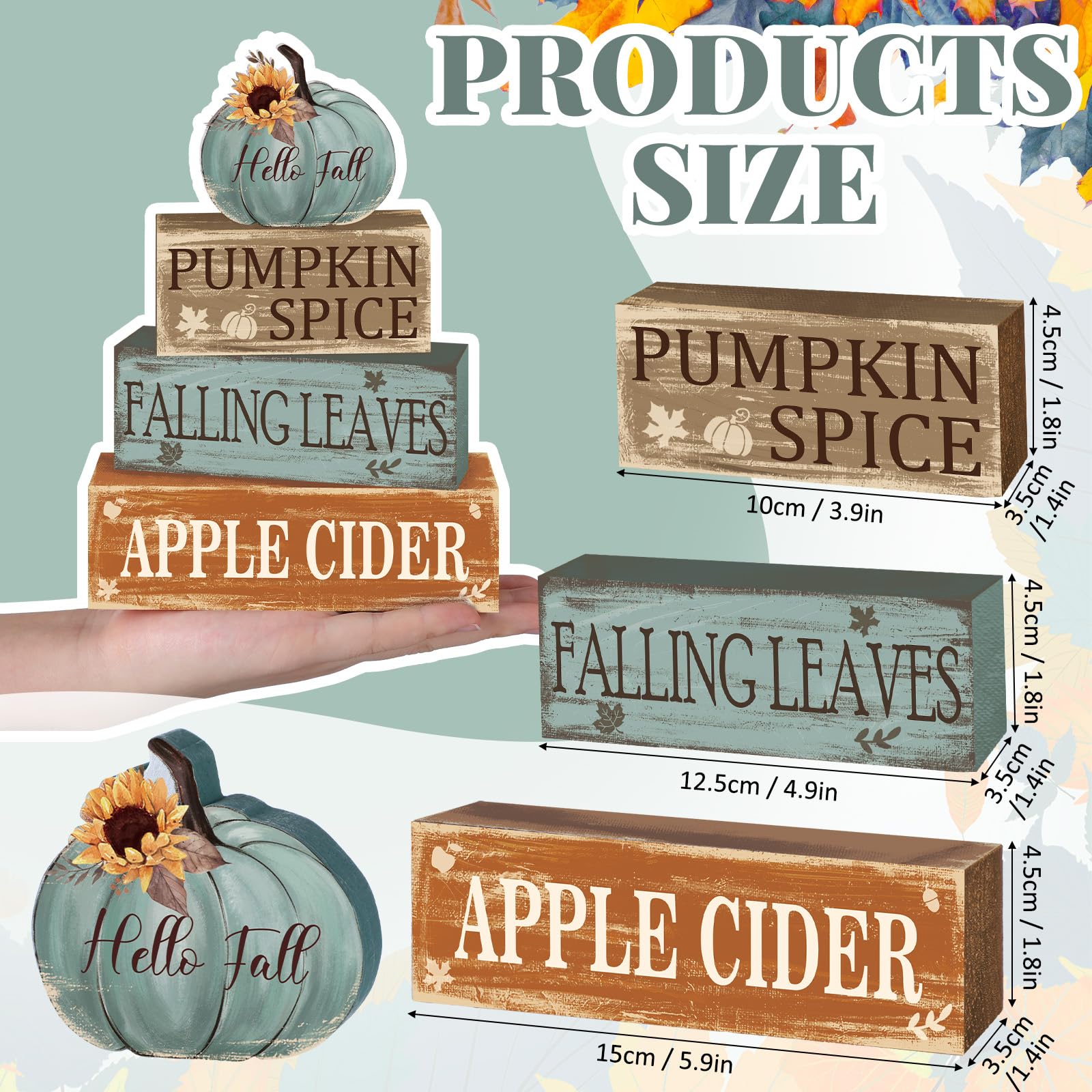 4 Pcs Fall Thanksgiving Decor for Home Hello Fall Wooden Sign with Sunflower Autumn Thanksgiving Tiered Tray Decor Pumpkin Spice