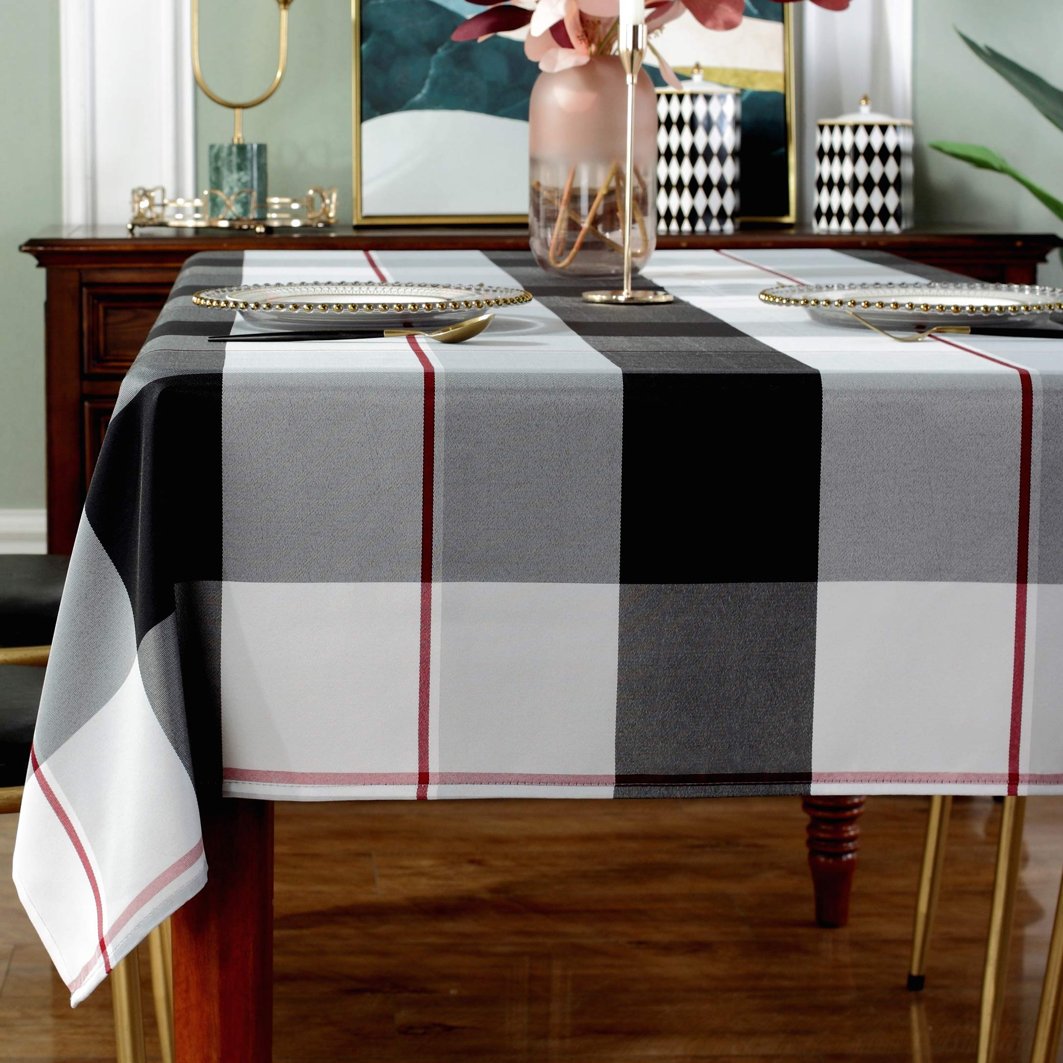Sastybale Tablecloth Checkered Style Polyester Table Cloth Dust-Proof Wrinkle Resistant Heavy Weight Table Cover For Kitchen Din