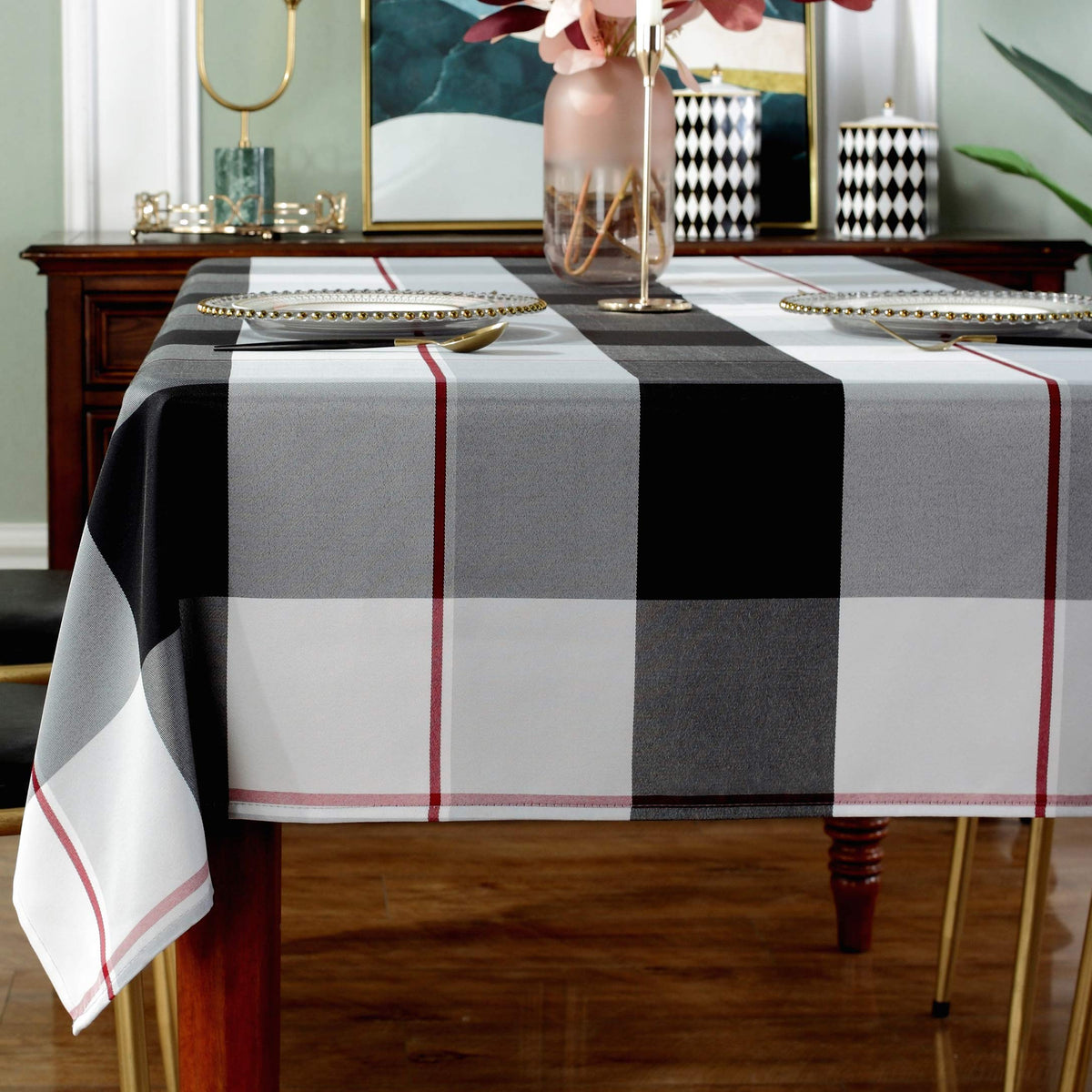 Rectangle Tablecloth Plaid Style Polyester Table Cloth Spillproof Dust-Proof Wrinkle Resistant Heavy Weight Table Cover For Kitc