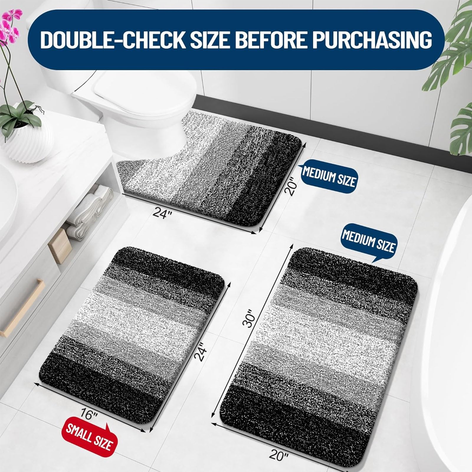 Olanly Toilet Rugs U-Shaped 24X20, Extra Soft And Absorbent Microfiber Bathroom Rugs, Non-Slip Plush Shaggy Toilet Bath Mat, Mac