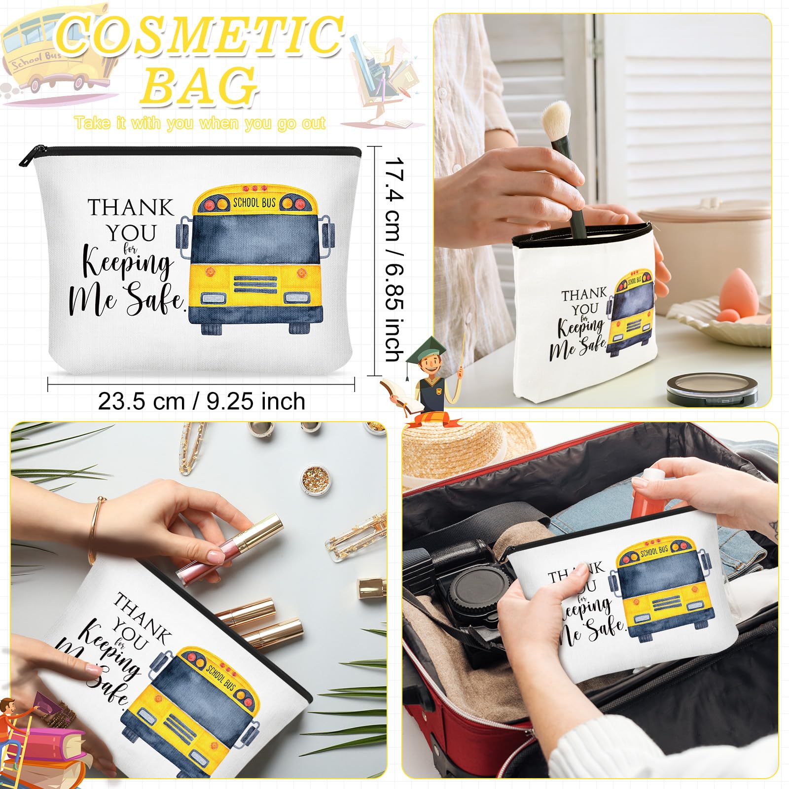 Unittype 4 Pieces School Bus Driver Appreciation Gifts Bus Driver Tote Bags Bulk Girls Makeup Bags Back To School Gifts Thank Yo