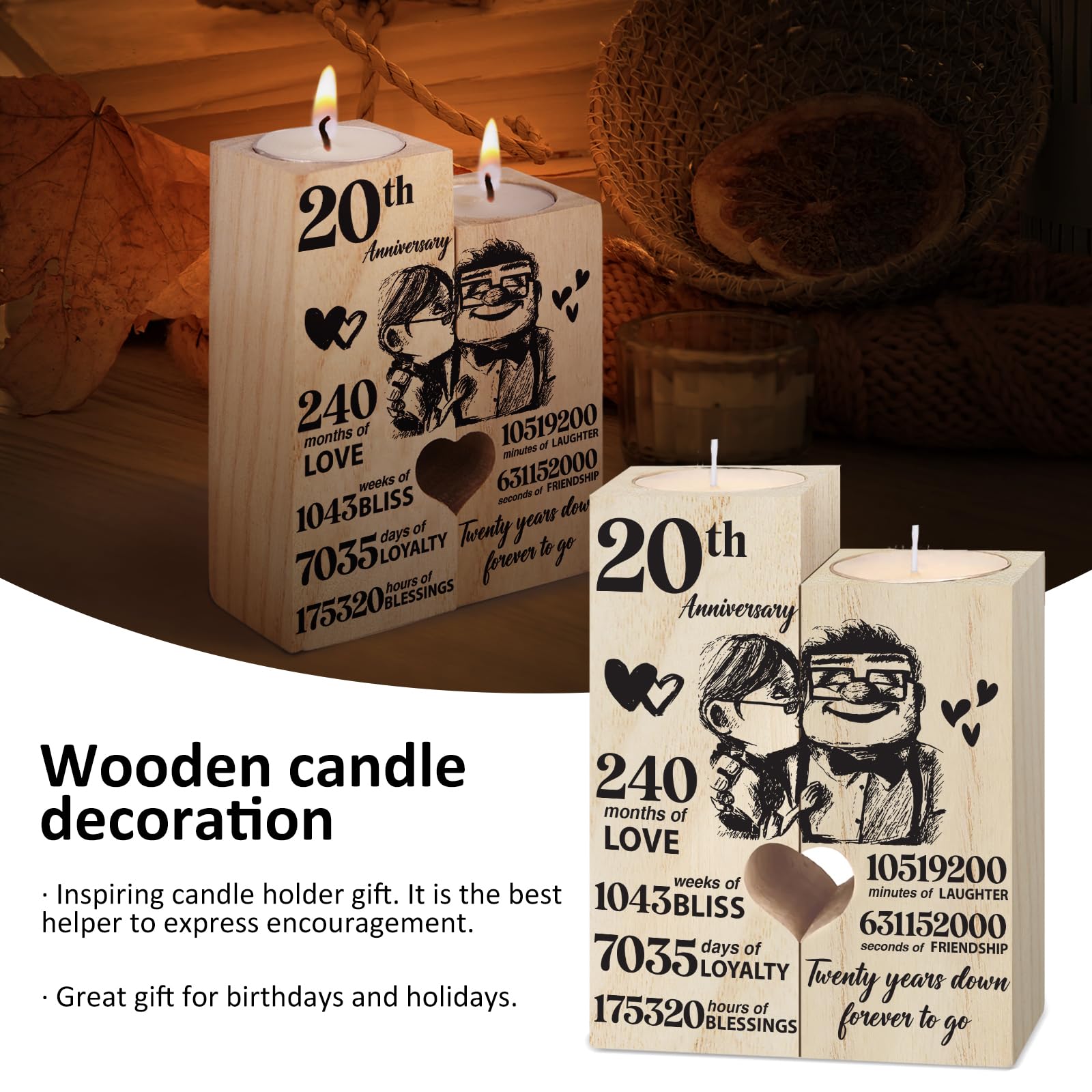 20th Anniversary Wedding Gifts for Wife,Husband, Couples Gift Candlestick, Twenty Years Wedding Anniversary Present Gifts for He