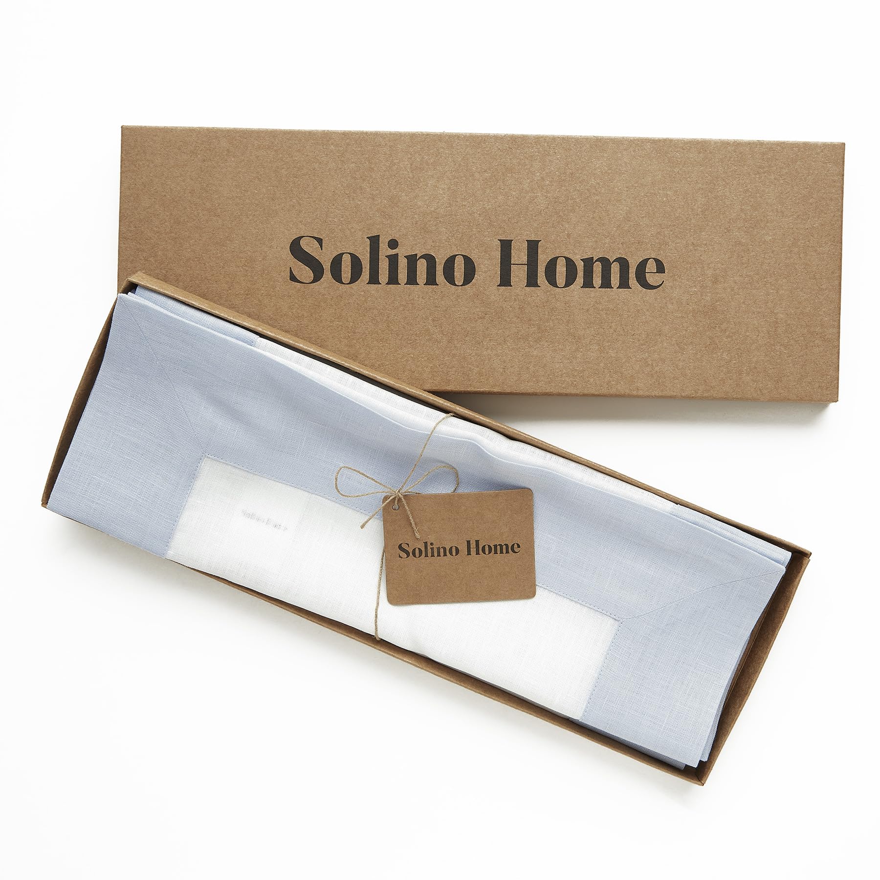 Solino Home Linen Placemats Set Of 4-100% Pure Linen Cloth Fabric Placemats Light Blue And White - 19'' L X 14'' W Inch Washable