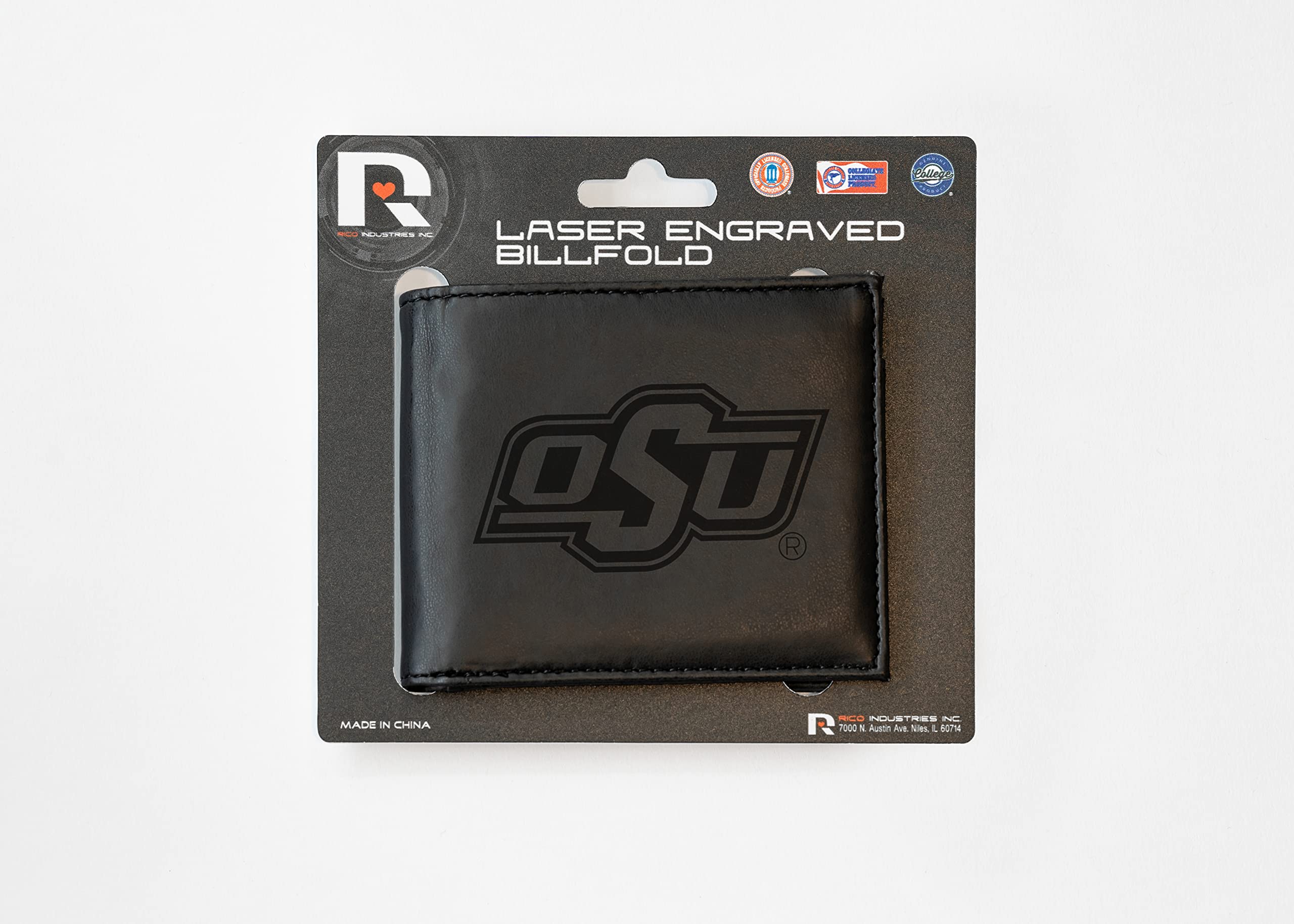Rico Industries Ncaa Laser Engraved Billfold Wallet Oklahoma State Cowboys Black 575 X 7-Inches