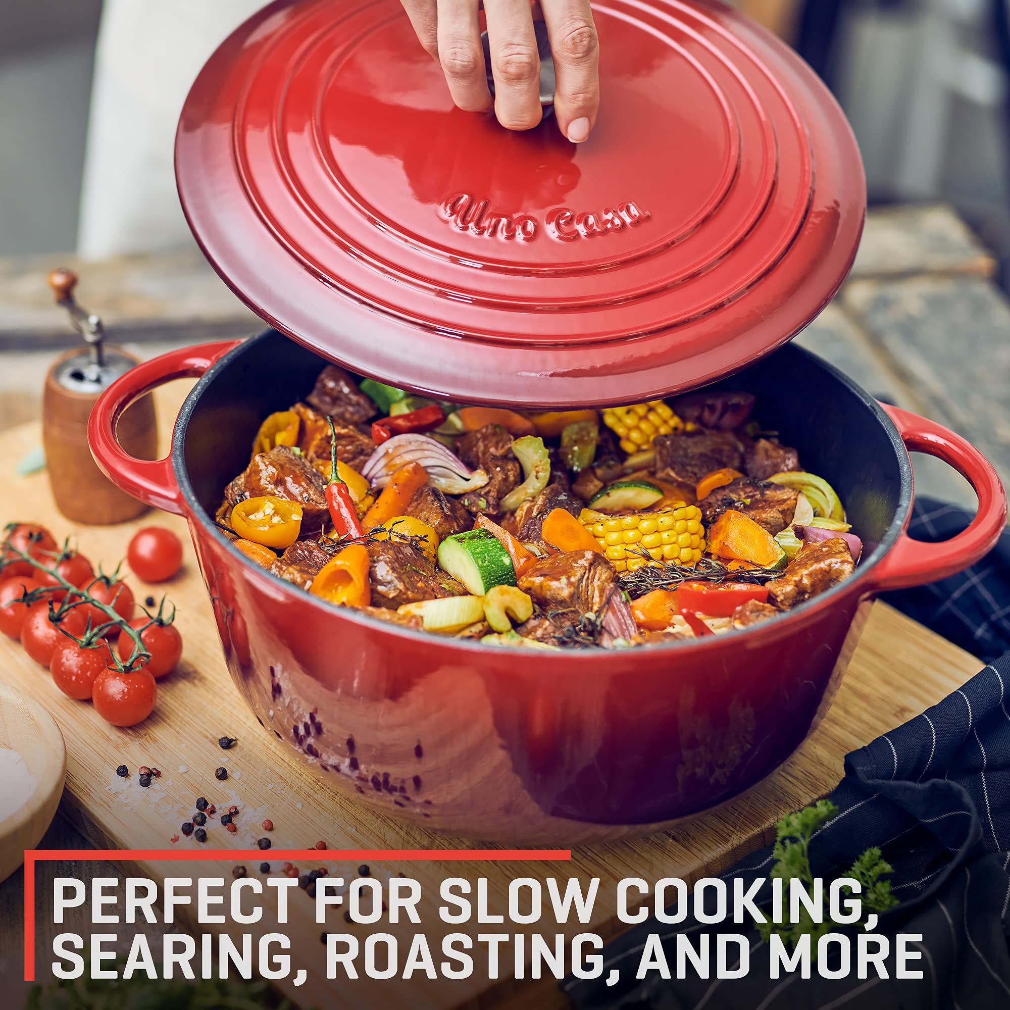 Uno Casa Enameled Cast Iron Dutch Oven - 6 Qt Dutch Oven Pot With Lid, Long-Lasting Enamel Dutch Oven For Bread Baking, Non-Stic