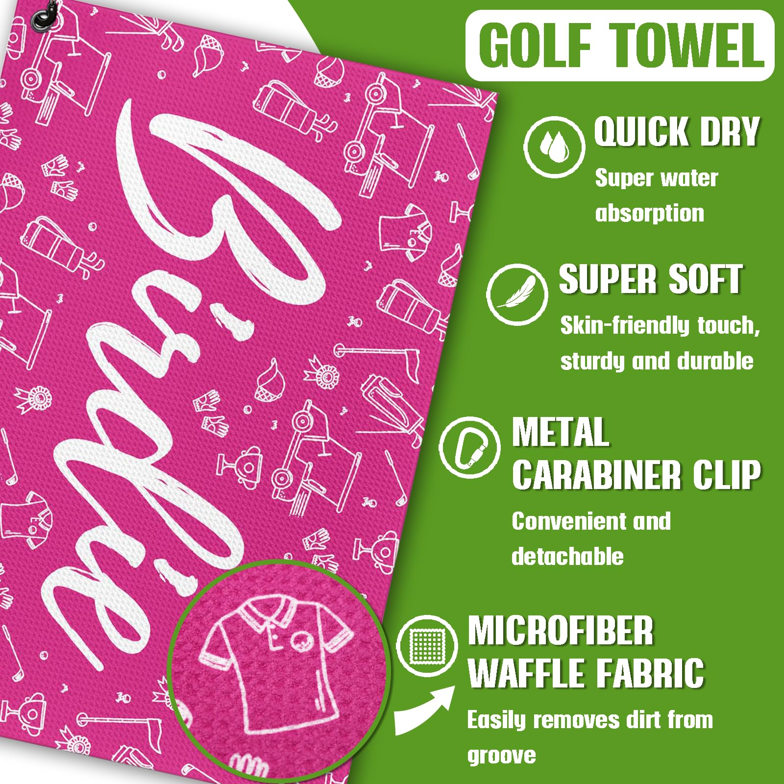 Womens Pink Golf Towel and Brush Set, Microfiber Waffle Golf Bag Towel with Clip, Cute Golf Cleaning Kit Funny Joke Logo Golf Ac