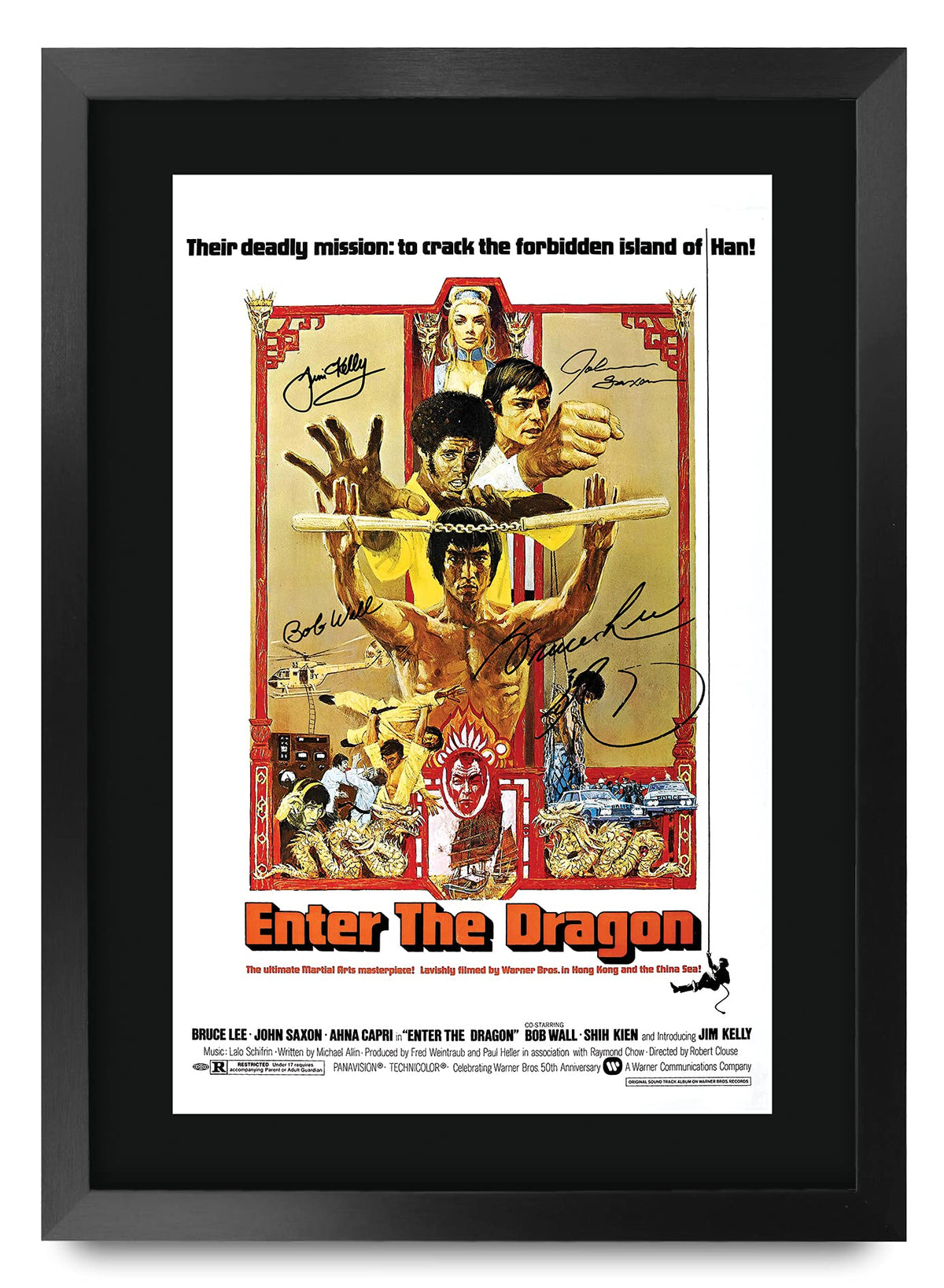 Hwc Trading Enter The Dragon Movie Poster Bruce Lee Signed 16 X 12 Inch Framed Gift Printed Autograph Film Print Photo Picture D