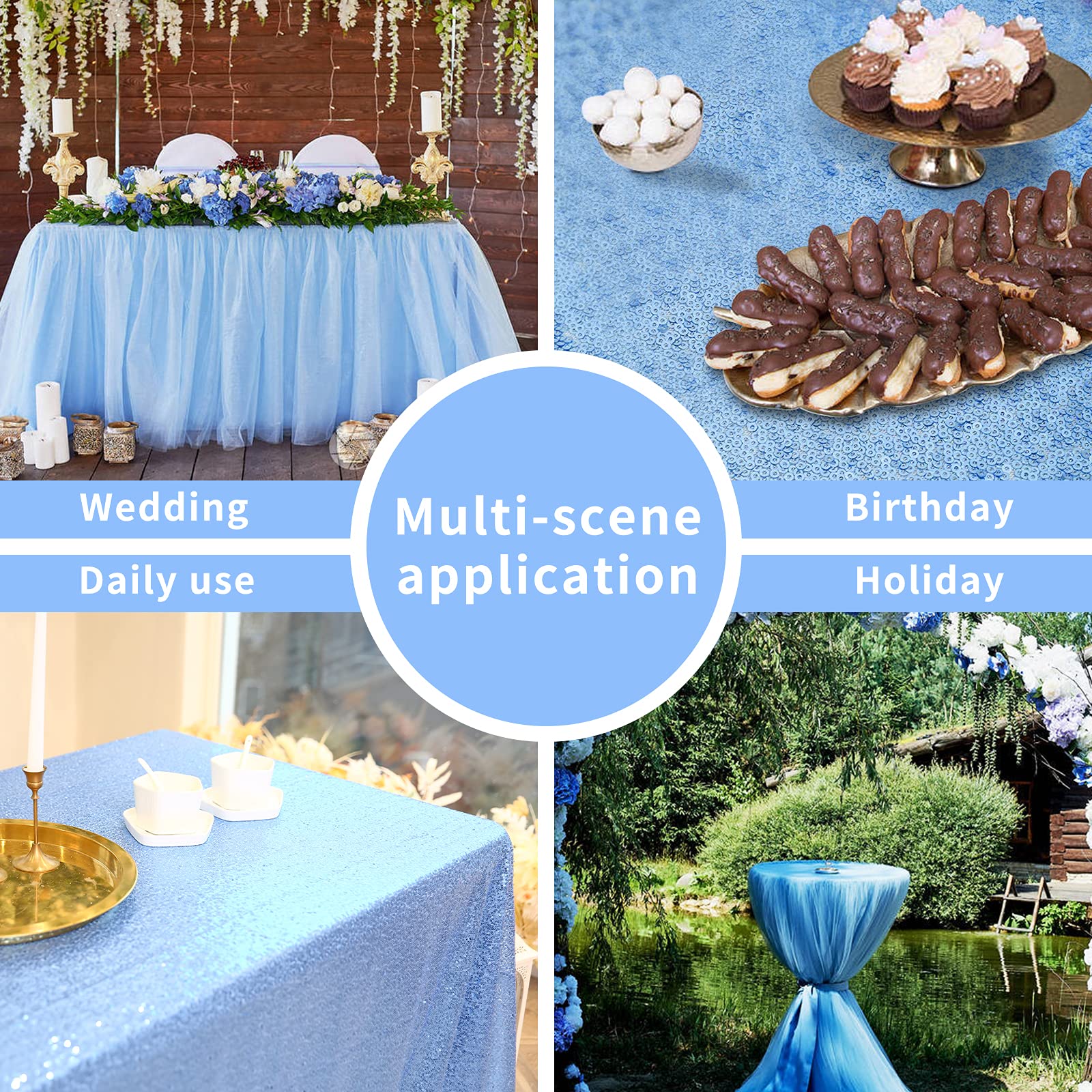 FYLEDAEE Light Blue Sequin Tablecloth 60X120 inch Rectangular Glitter Shiny Table Cover for Wedding Baby Shower Birthday Party Dinners Sparkly Dessert Table Decor