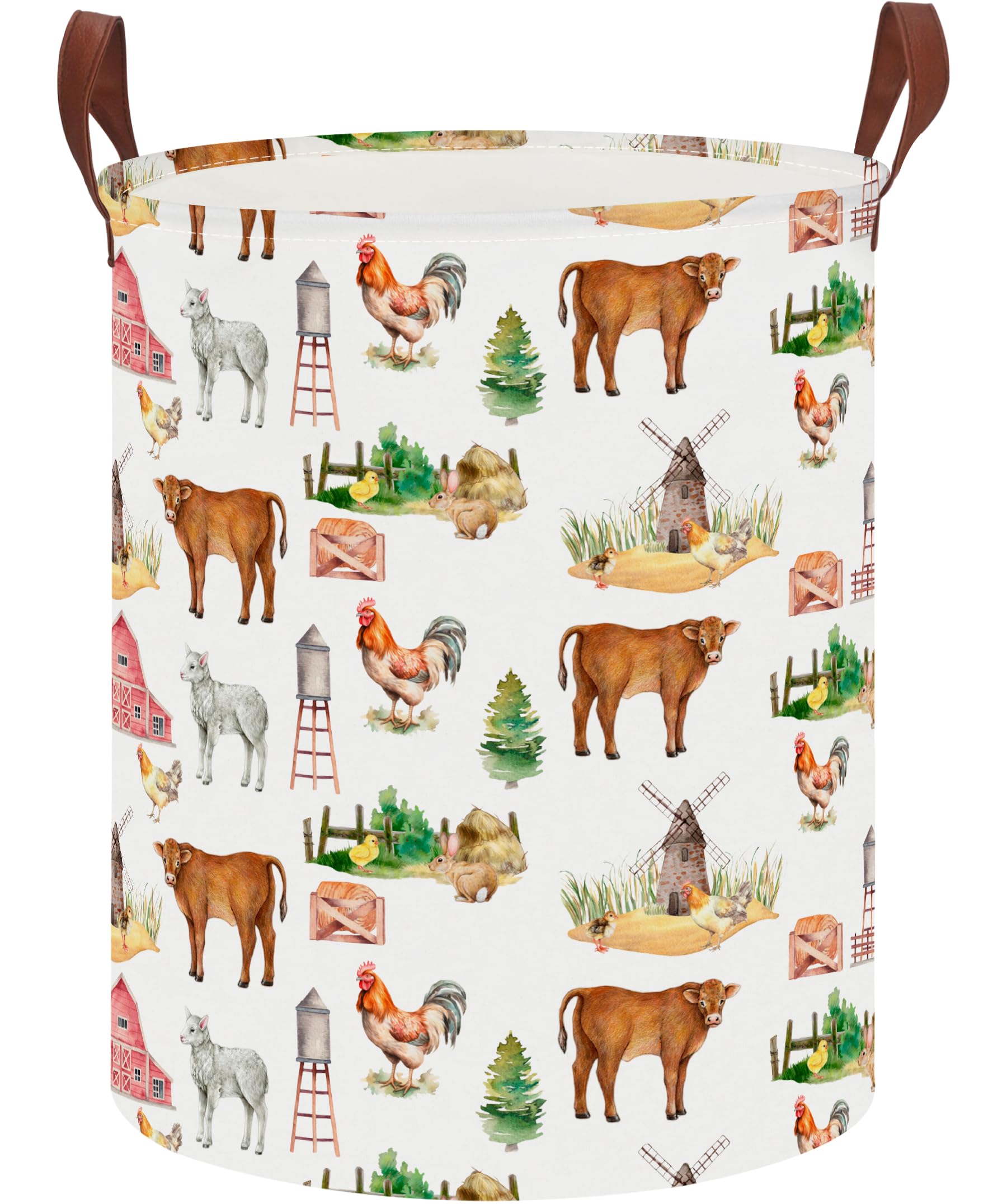 Hkec 19.7 Laundry Basket,Kids Dirty Clothes Hamper,Waterproof Toys Storage Bin,Room Decor,Gift Baskets,Nursery Hamper(Farm)