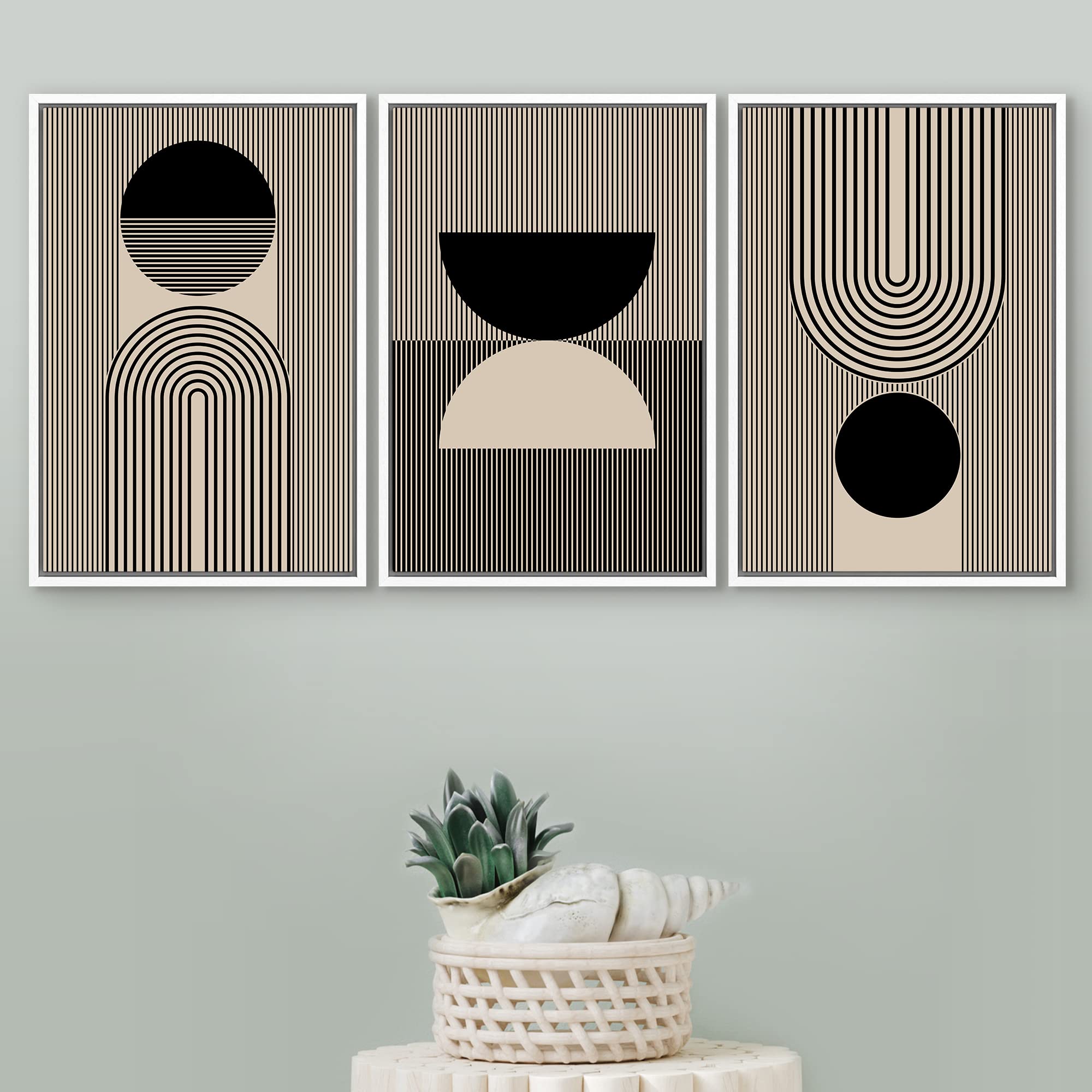 Signford Framed Canvas Print Wall Art Set Geometric Art Deco Polygon Collage Abstract Shapes Illustrations Modern Art Bohemian N