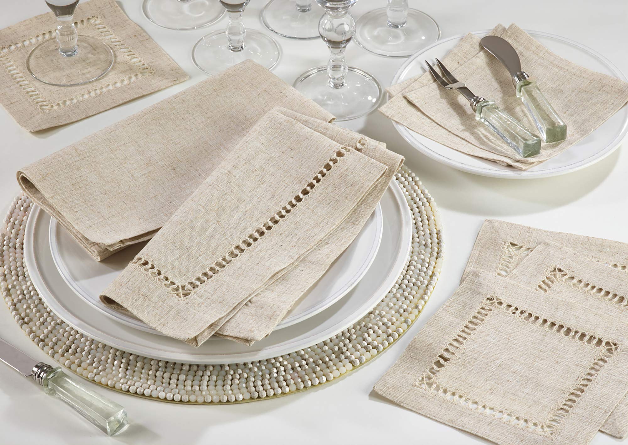 Saro Lifestyle Solid Color Poly And Linen Blend Toscana Napkins With No Hemstitch Border (Set Of 12), Natural, 20''
