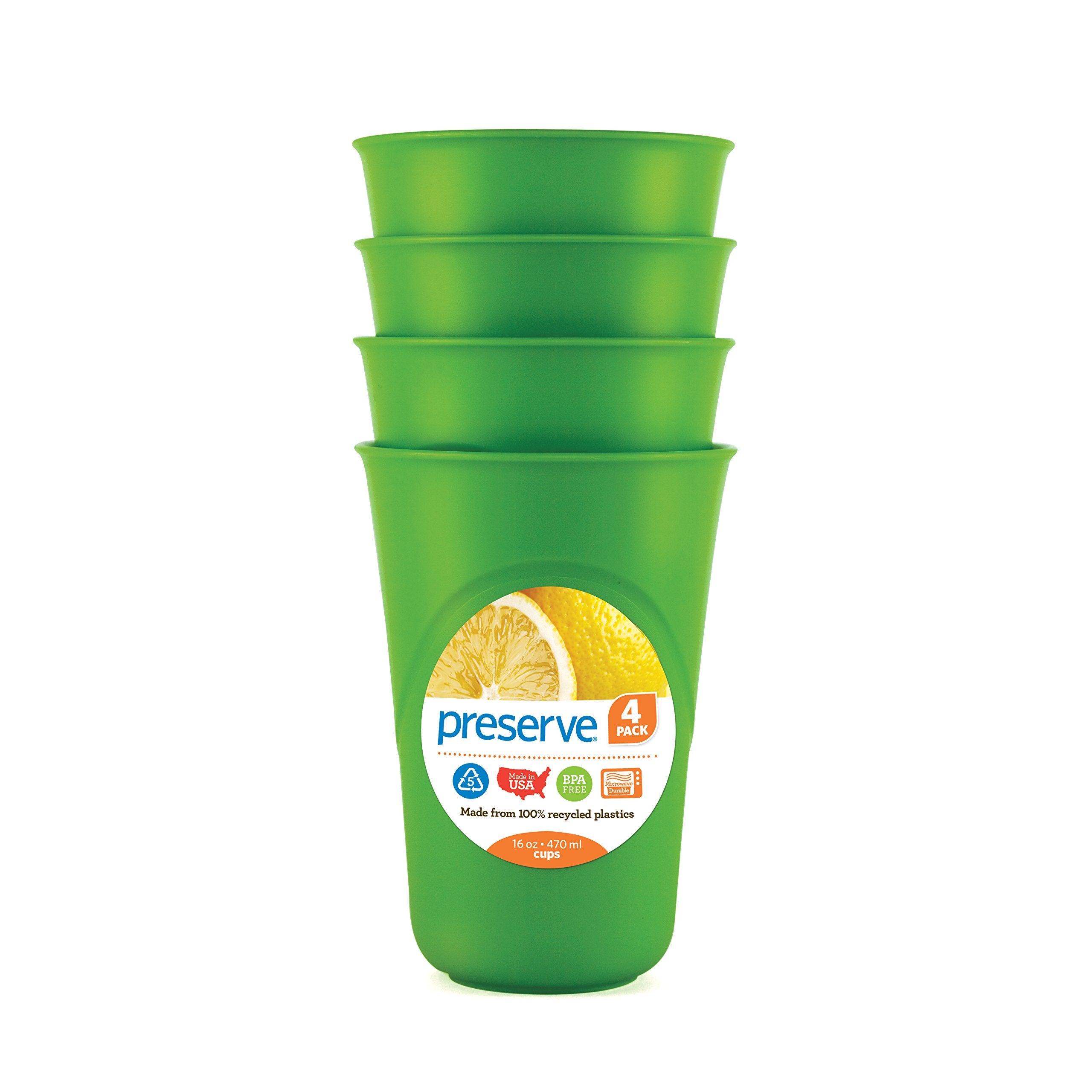 Preserve Everyday 16 Ounce Cups, Set Of 4, Apple Green