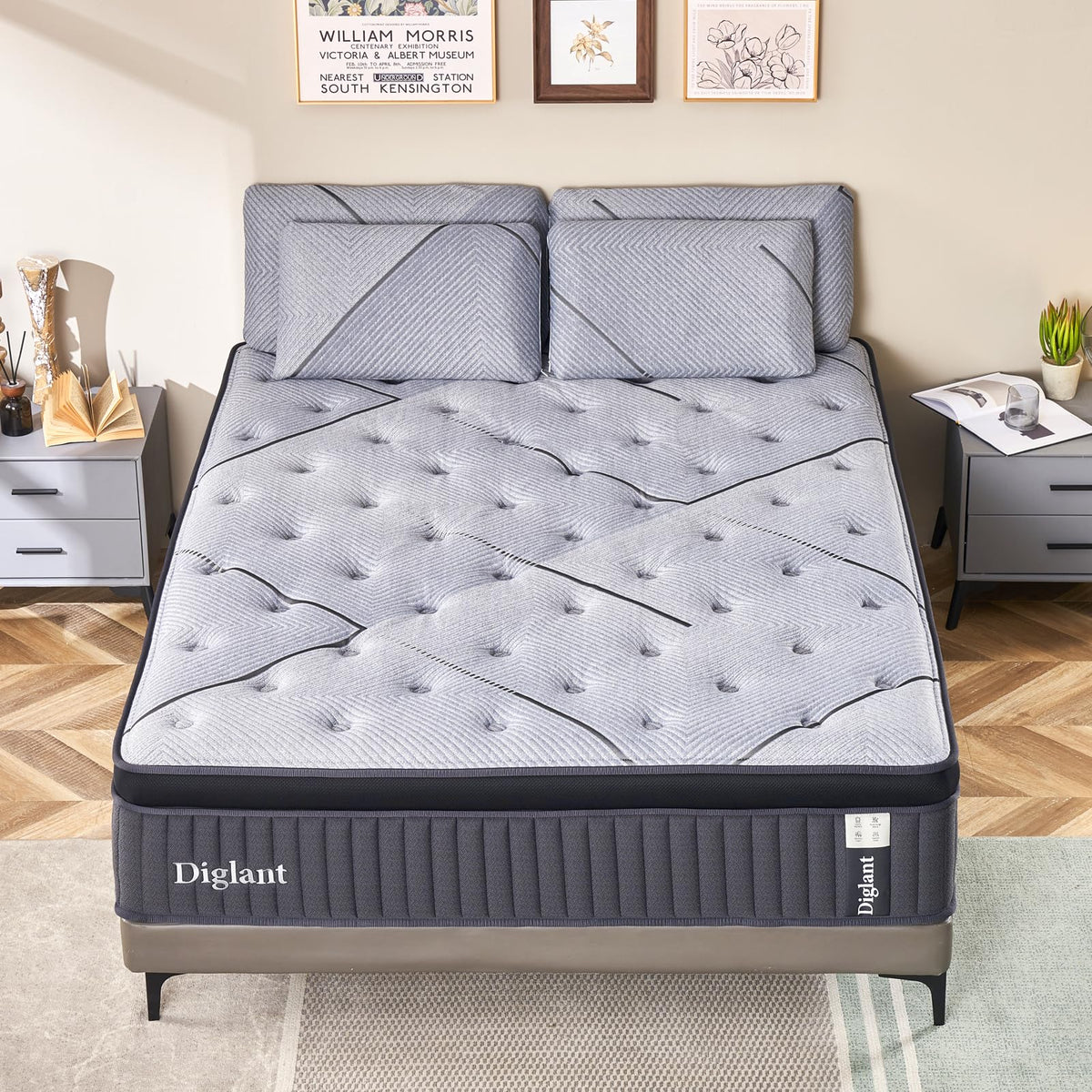 Diglant King Mattress, 14Inch Gel Memory Foam & 7-Zone Pocket Spring King Size Mattress, Medium Plush Hybrid Mattress In Box For