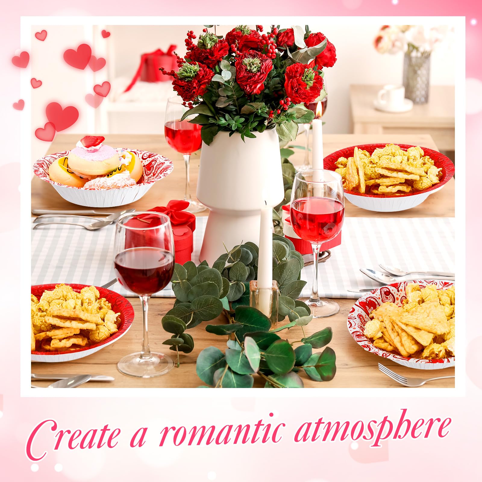 Sunnychicc 100 Pcs 16 Oz Valentine'S Day Paper Bowls Heart Soup Bowls Disposable Party Favor For Dessert Salad Snack Wedding