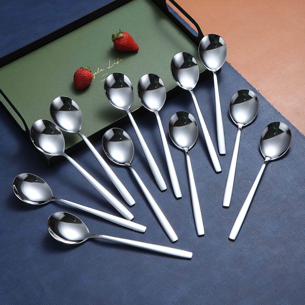 Berglander Teaspoons 6.3'' Set Of 12, Stainless Steel Shiny Polish Tea Spoons Silverware, Tea Spoon Small Dessert Spoon Teaspoon