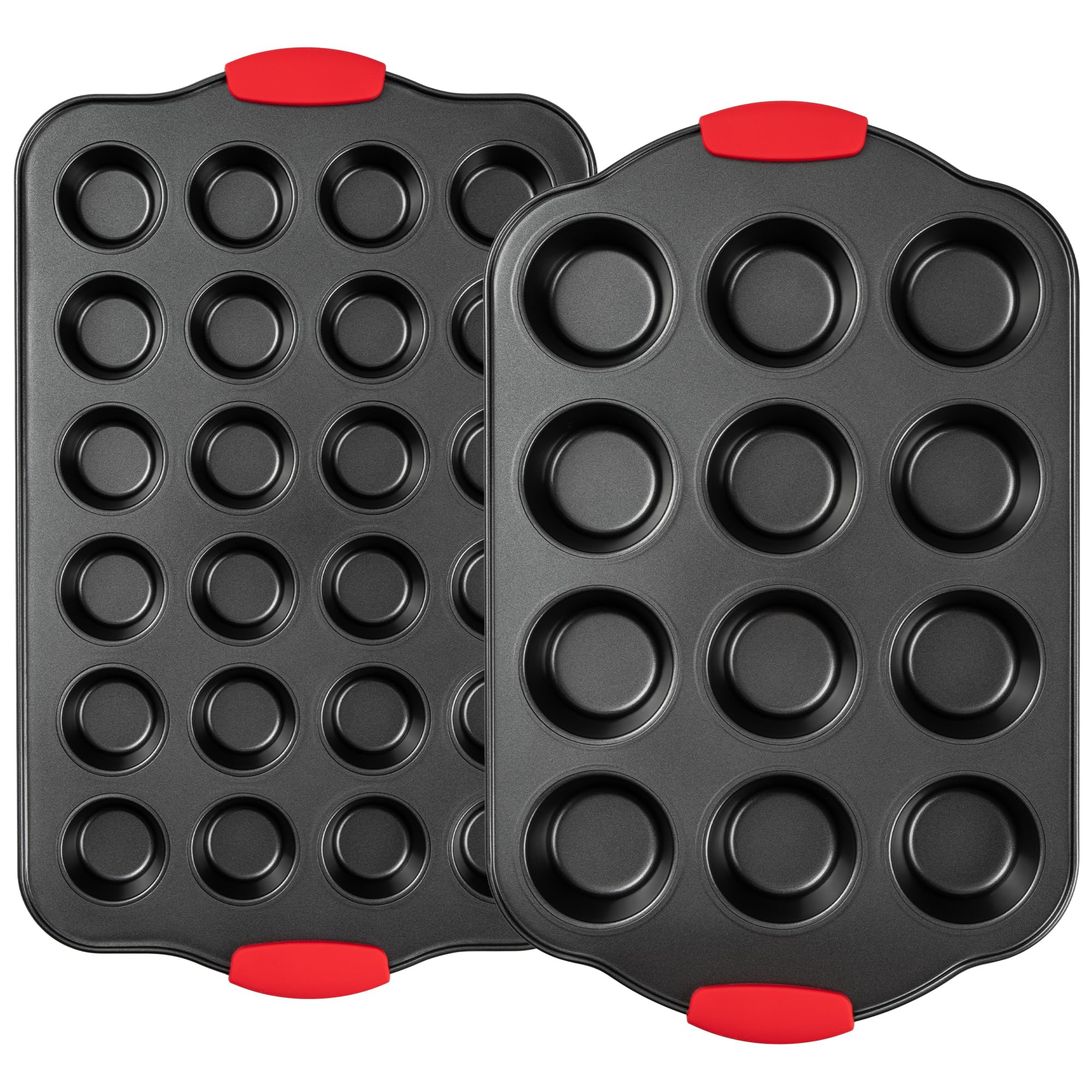 Tiawudi Muffin Pan, Nonstick Cupcake Pan Set, 2 Pack Heavy Duty Muffin Tins for Baking, 12-Cup Regular and 24-Cup Mini Bareware 