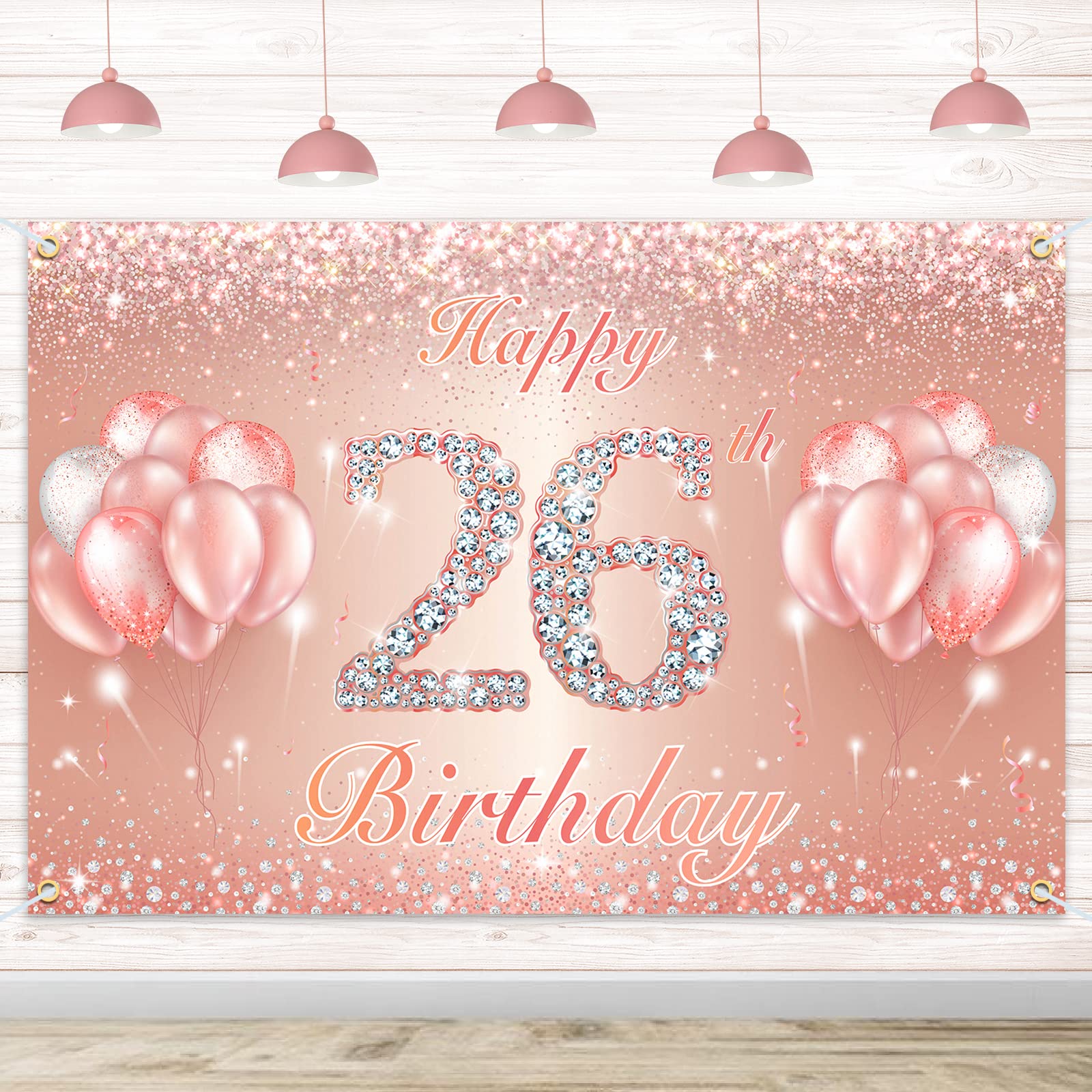 Happy 26Th Birthday Banner Backdrop - 26 Birthday Party Decorations Supplies For Women Or Men - Rose Gold 4 X 6Ft