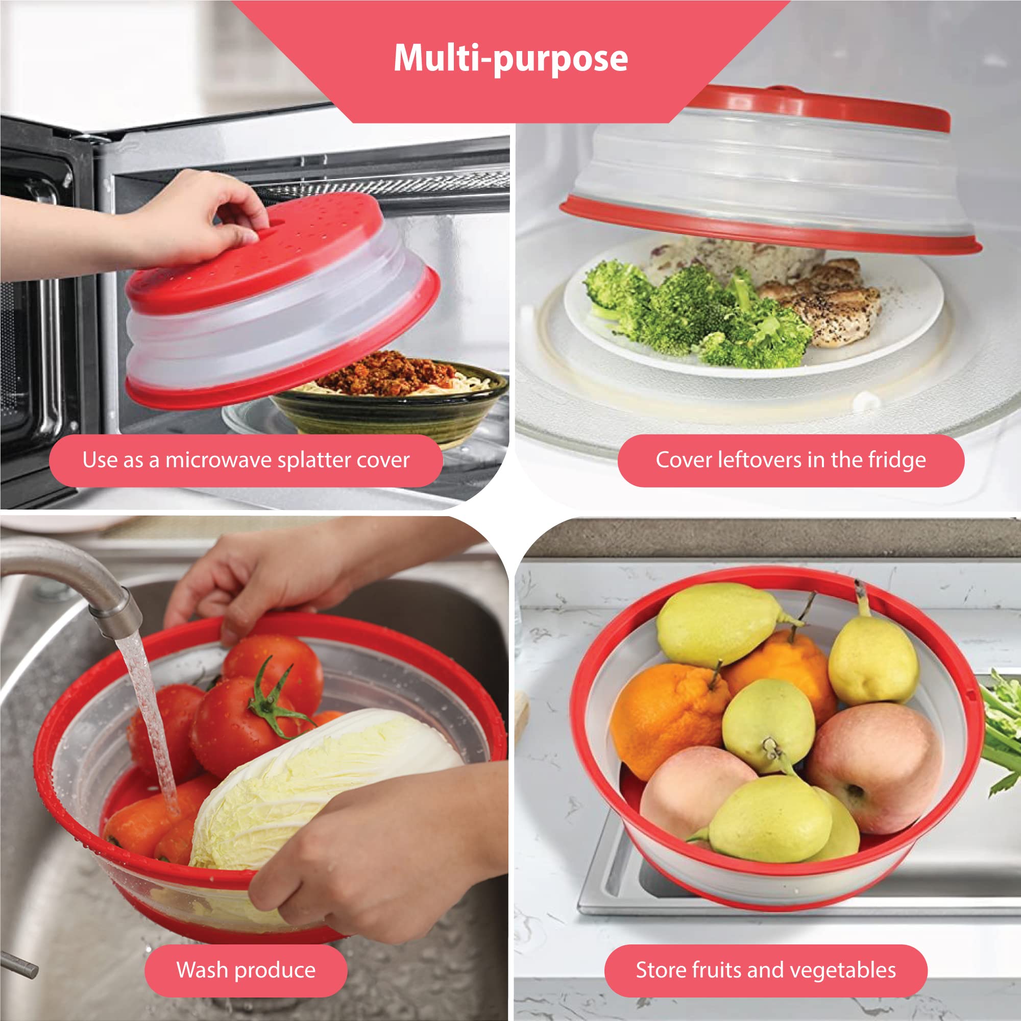 Gadgetime Usa Collapsible Microwave Cover - Ventilated - Perfect To Use As Food Washing Bowl, Fruit Container & More - Splatter