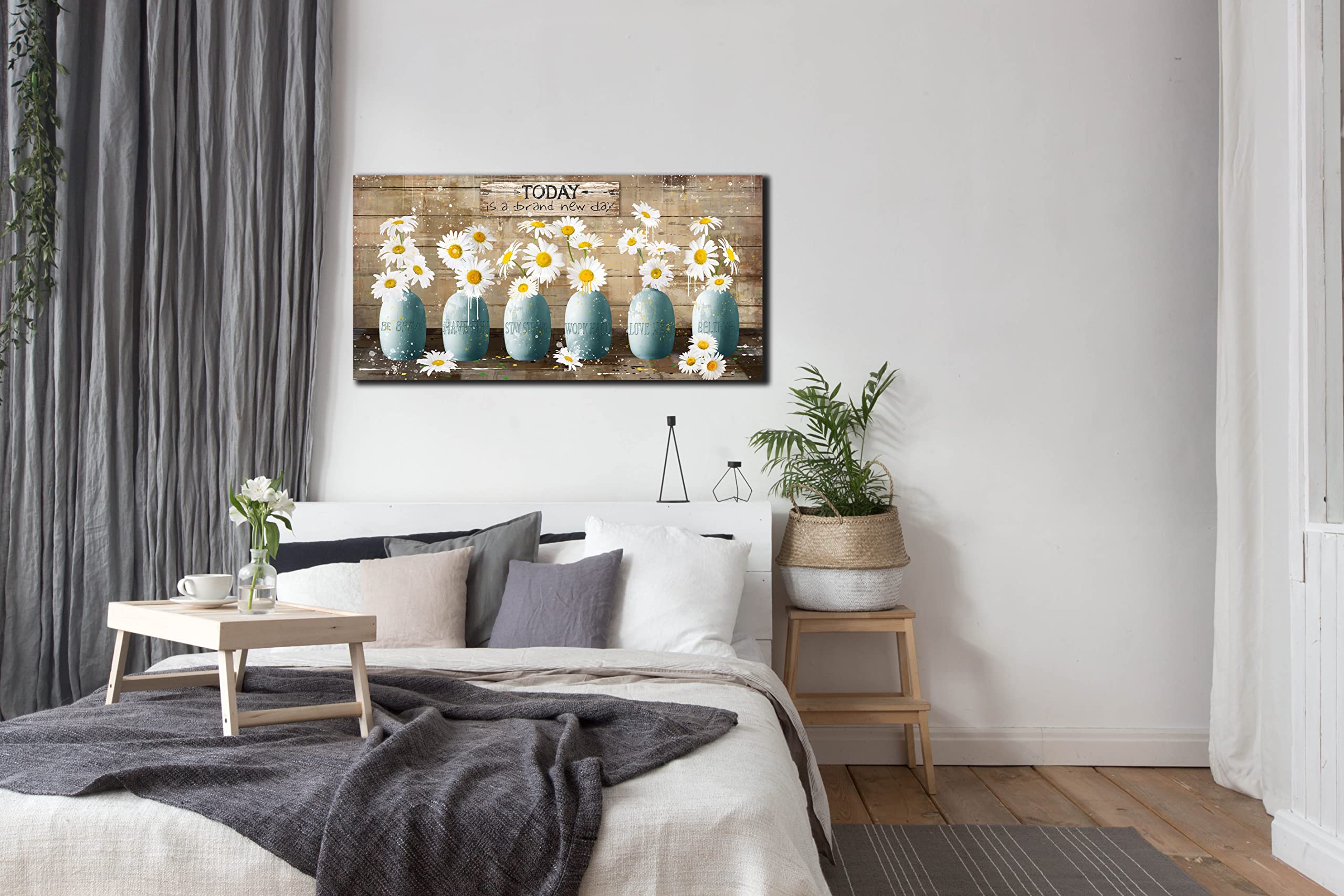 Daisy Flowers Canvas Wall-Art For Living Room - Flowers Picture Wall Art For Bedroom - Inspirational Gifts For Women Ready To Ha