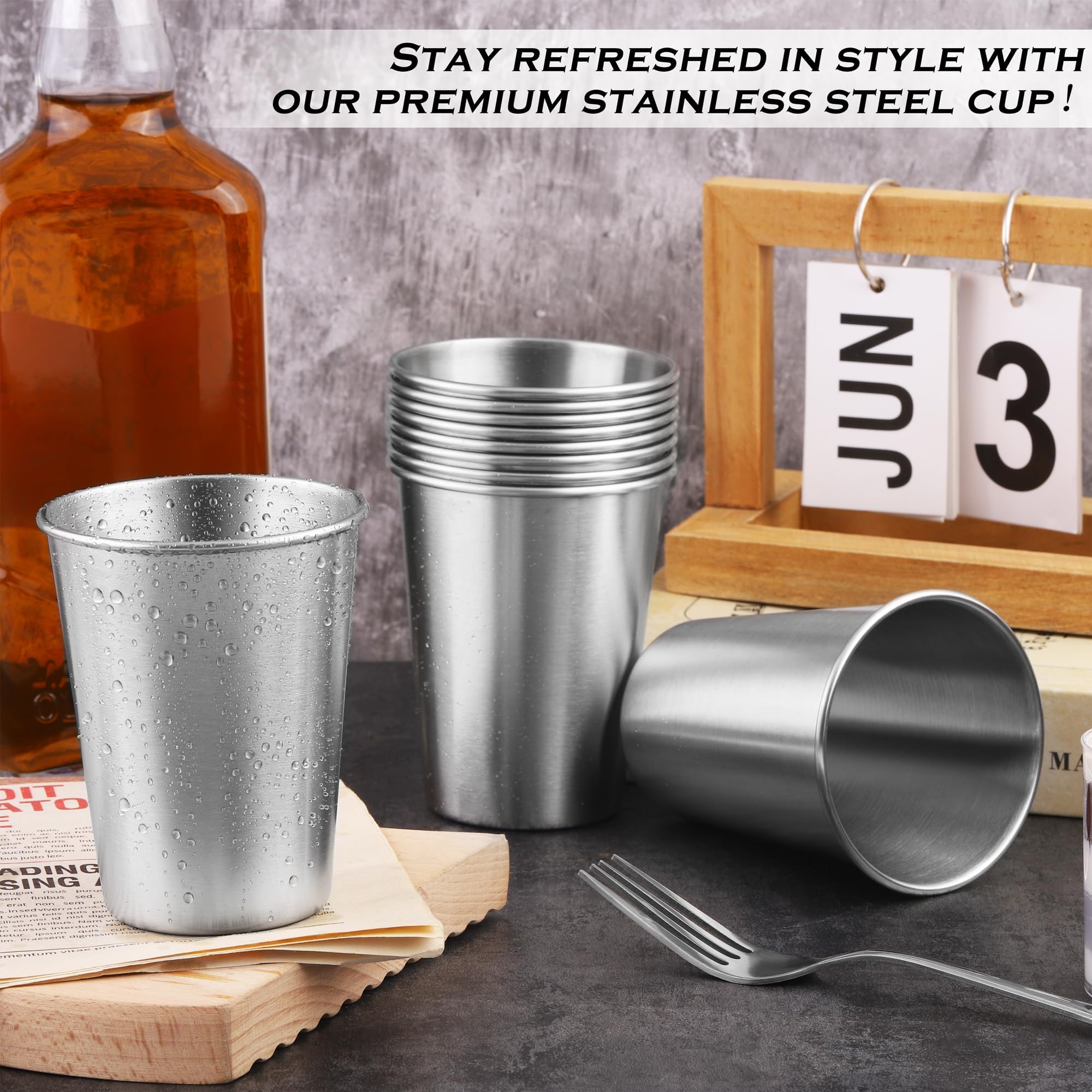 Ruisita 10 Pieces 12 Ounce Stainless Steel Cups Metal Pint Cups Shatterproof Drinking Glasses for Kids or Adults (12 oz/350 ml)