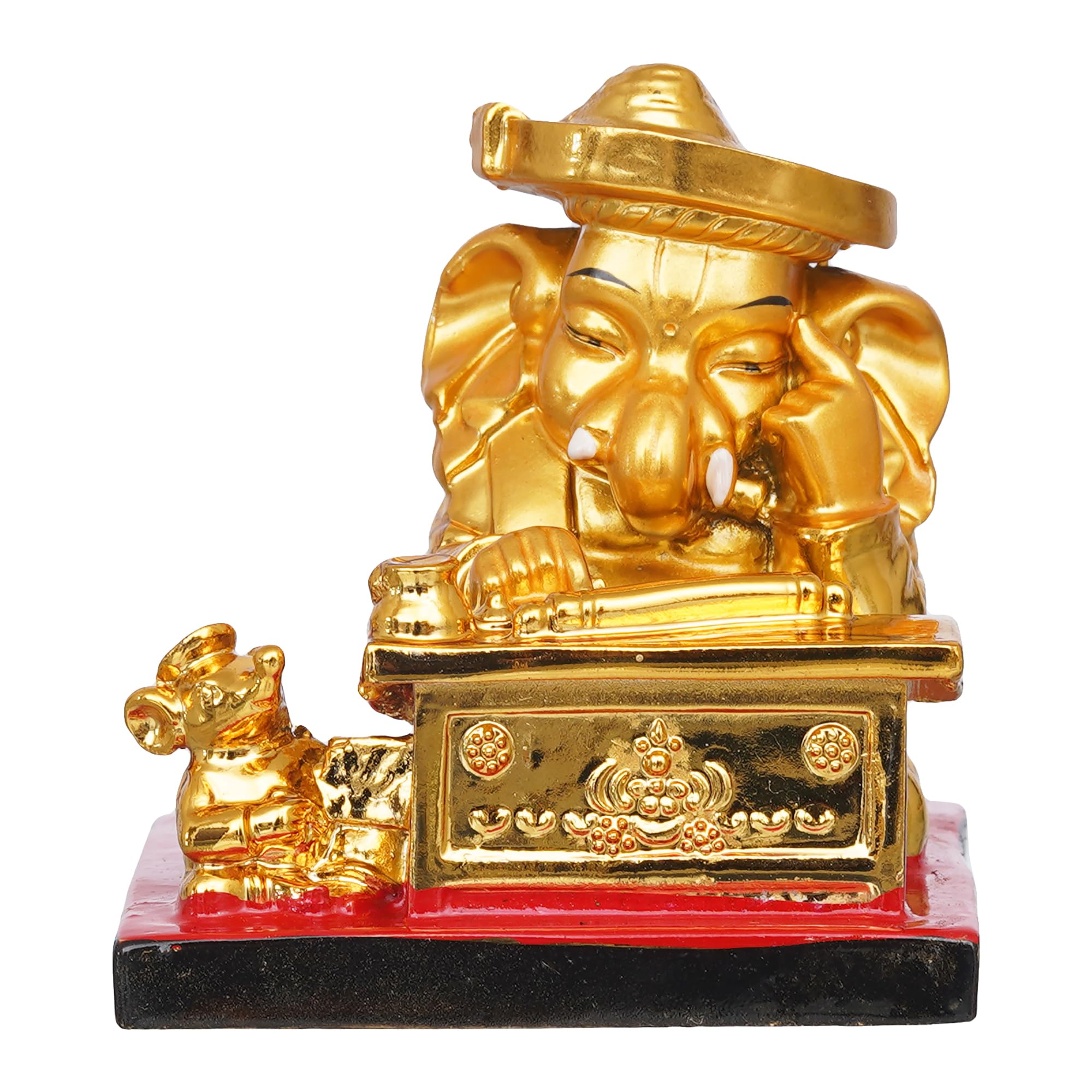 Ecraftindia Golden Resin Munim Lord Ganesha Statue | God Idol For Office, Shop, Study Table, Home Temple, Car Dashboard | Ideal