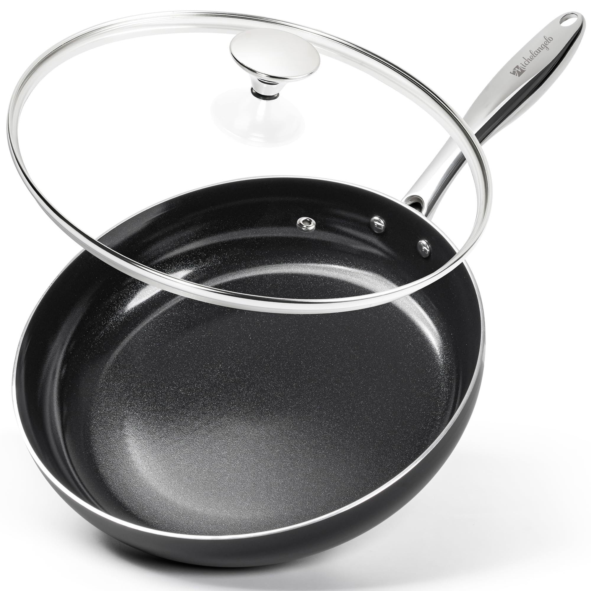 Michelangelo Non Stick Frying Pan - 12 Inch Frying Pan Nonstick With Lid, Large Fry Pan Induction Compatible, Black Ceramic Skil