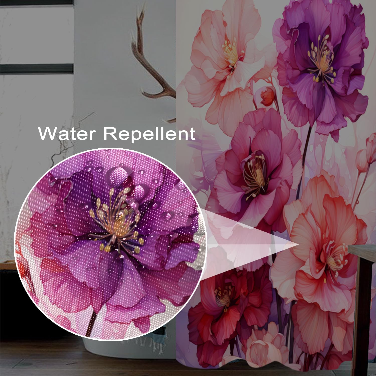 Uiiooazy Pink Shower Curtain For Bathroom Rose Pink Floral Shower Curtain Set With Hooks Abstract Purple Pink Flowers Bathtub De