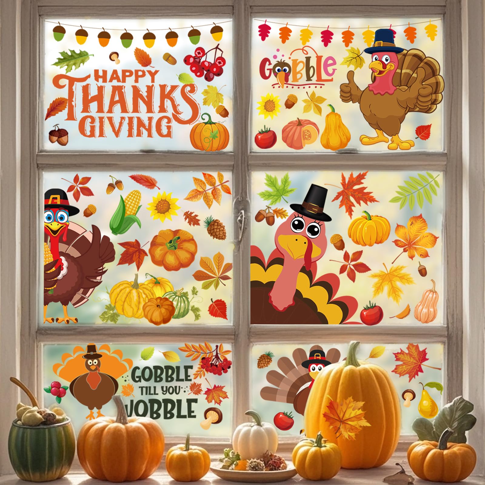Thanksgiving Decorations - 10 Sheets 143 Pcs Thanksgiving Window Clings for Glass Window Fall Decorations Autumn Harvest Turkey