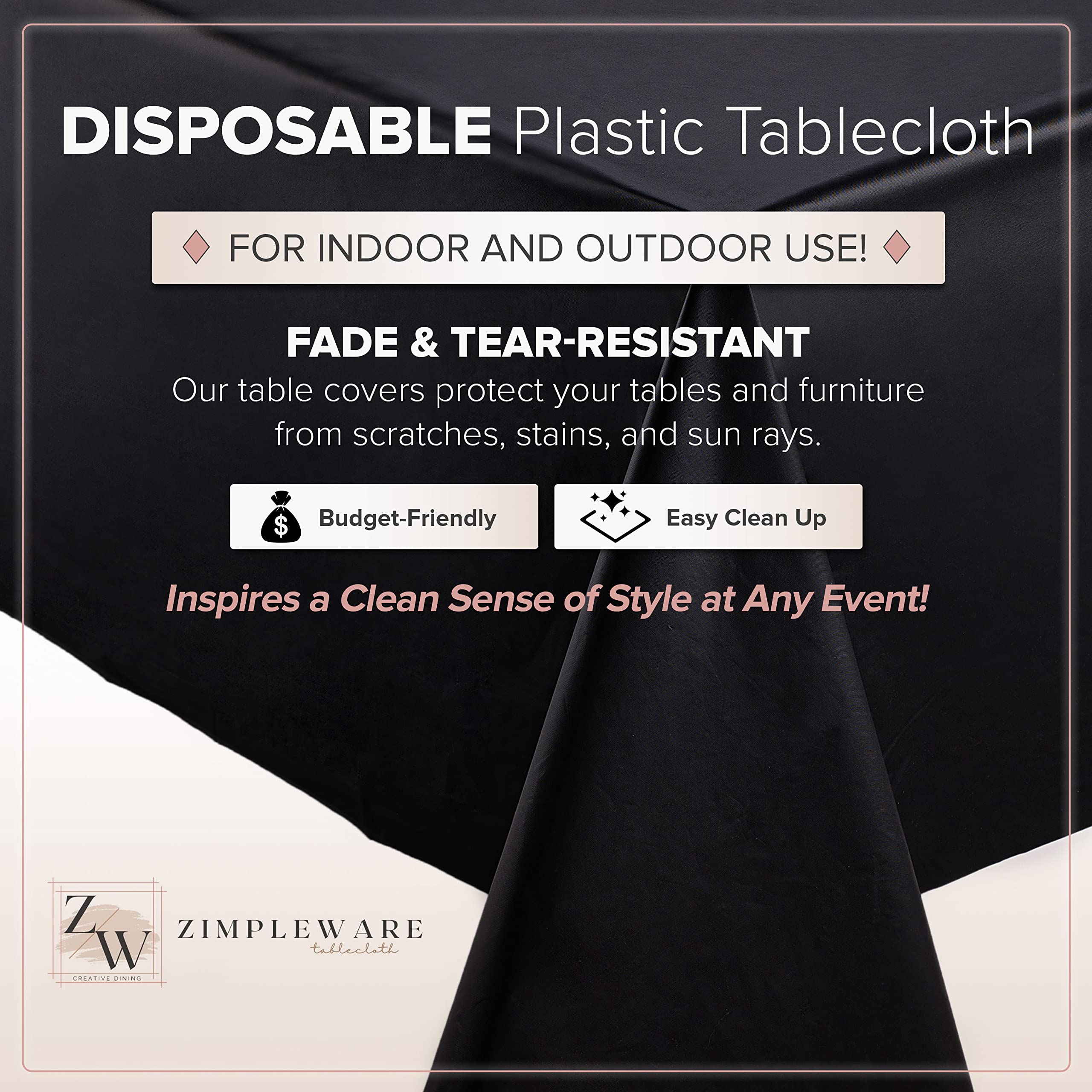 Black Standard Disposable Plastic Party Tablecloth [6-Pack] 54 x 108