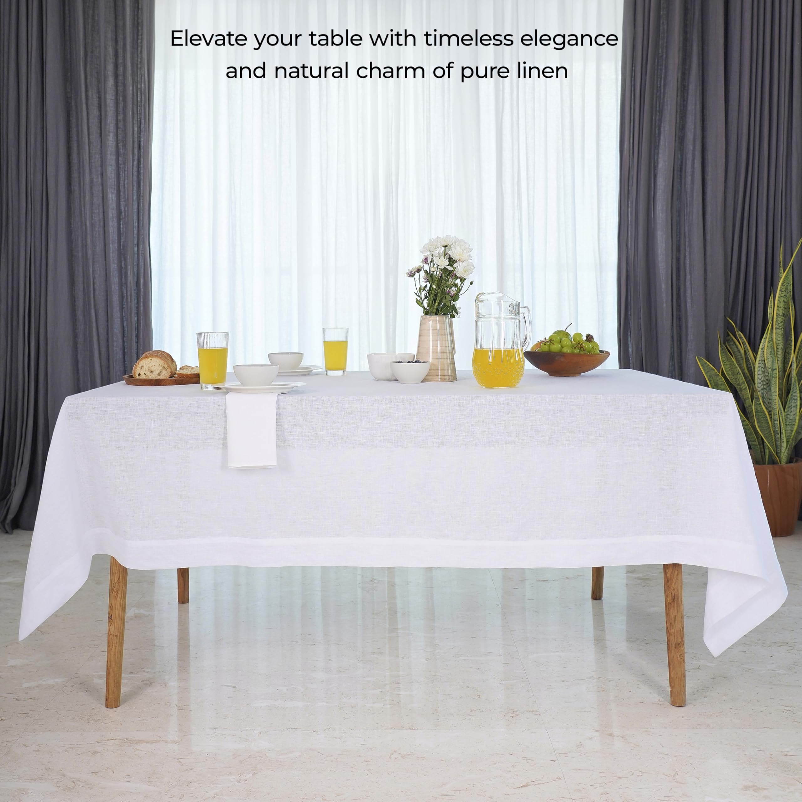D'Moksha White Tablecloth 60 X 90 Inch, Pure Linen Tablecloth 90 Inches Long, Christmas Tablecloth, Rectangle Tablecloth For Fal