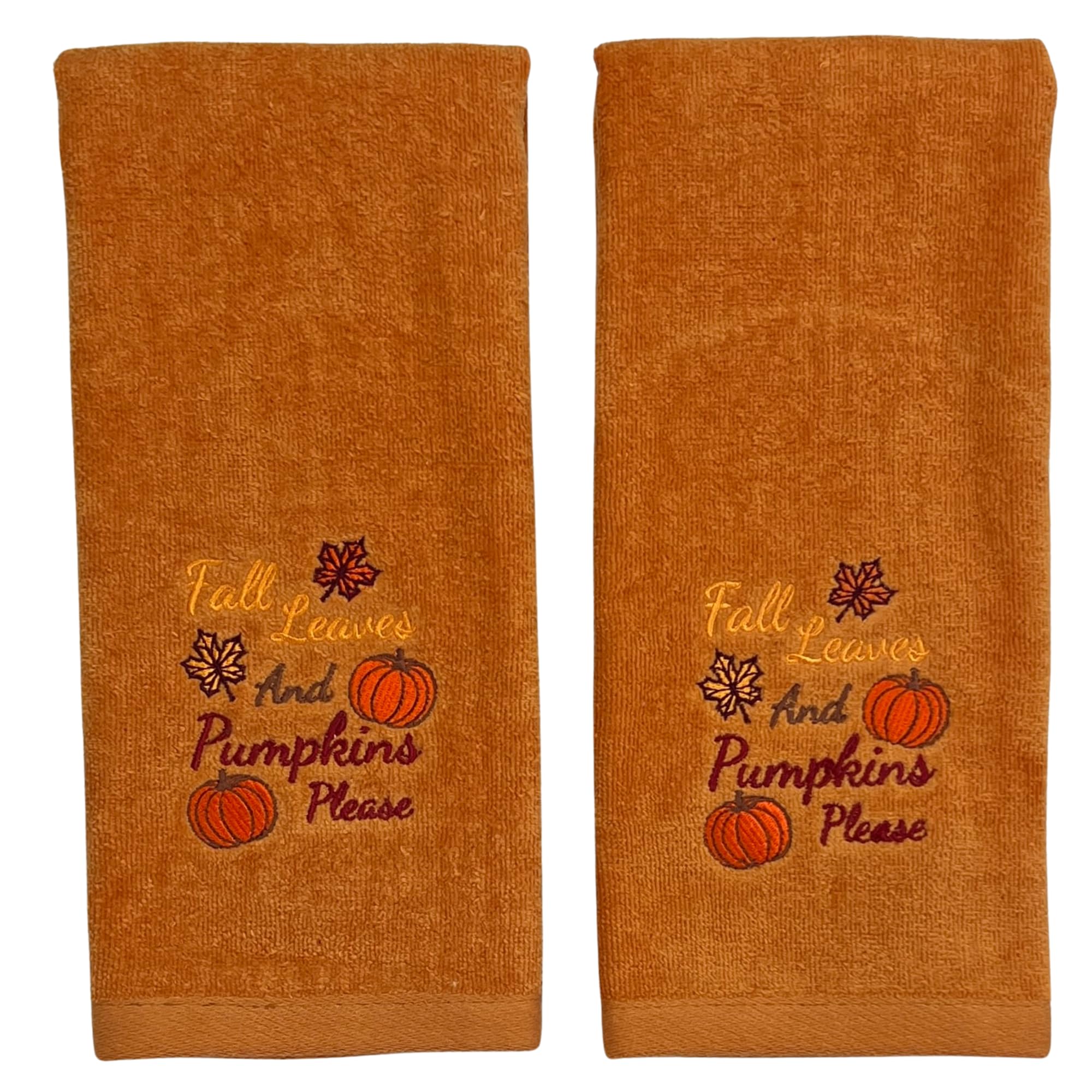 Serafina Home Fall Bath Hand Towels Bathroom Decor Farmhouse : Terracotta Rust Cotton Towels With Autumn Fall Leaves And Pumpkin