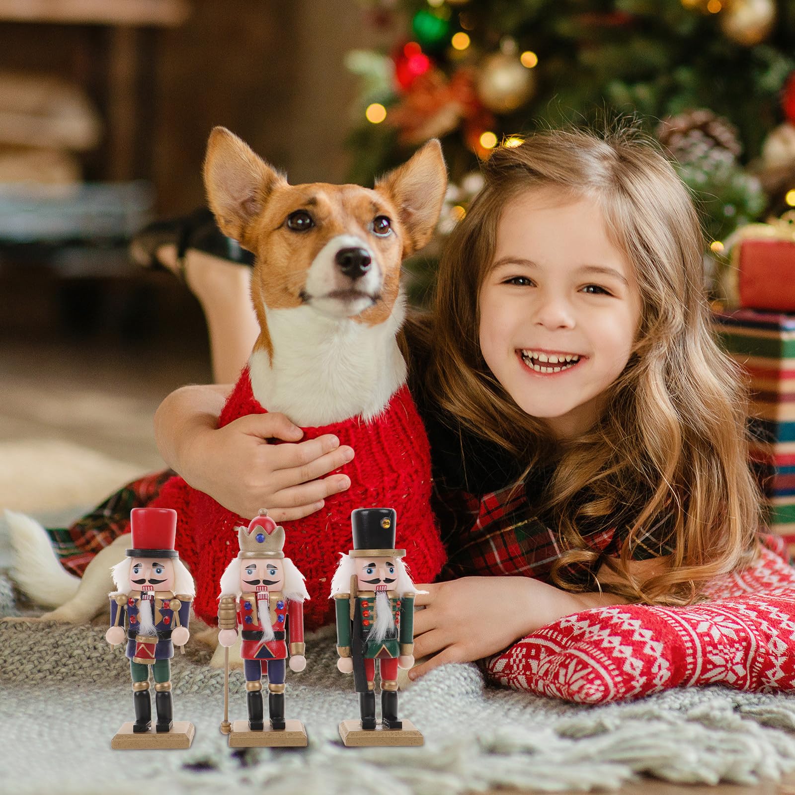LIOOBO Christmas Nutcracker Ornaments: 3pcs Christmas Wooden Nutcracker Ornaments Puppet for Desktop Xmas Decoration