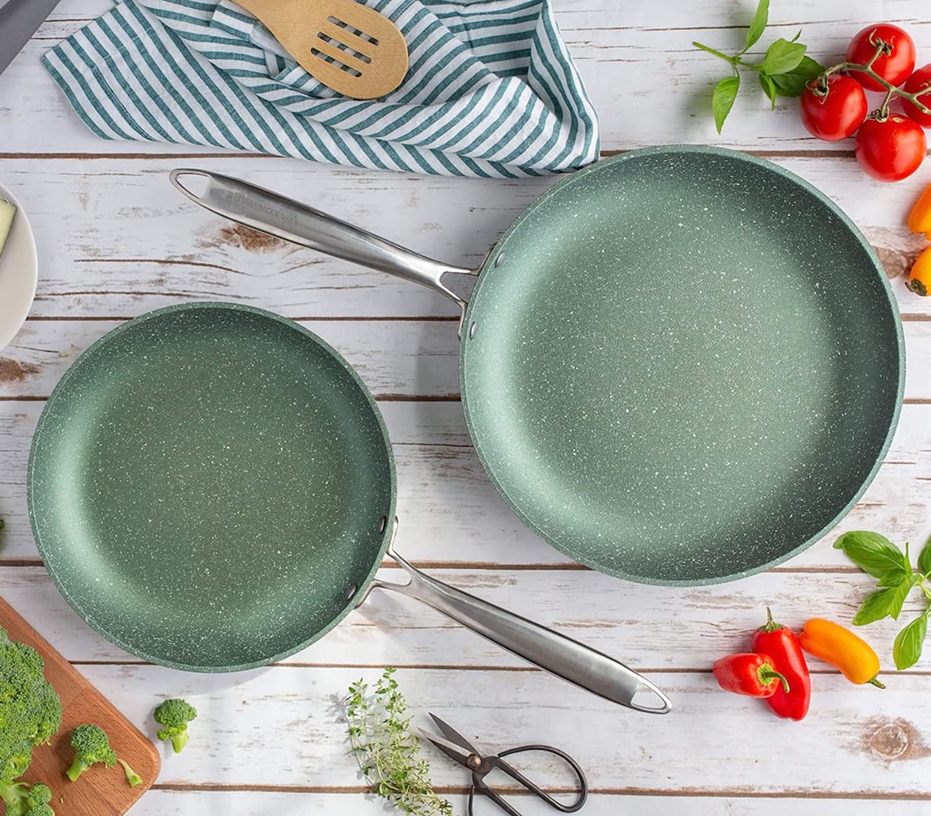 Waxonware Non Stick Frying Pans Set Of 2 - Pfoa Free, Emerald Green Pan, 9.5 & 11 Inch Non Stick Skillets - Frying Pan Skillet,