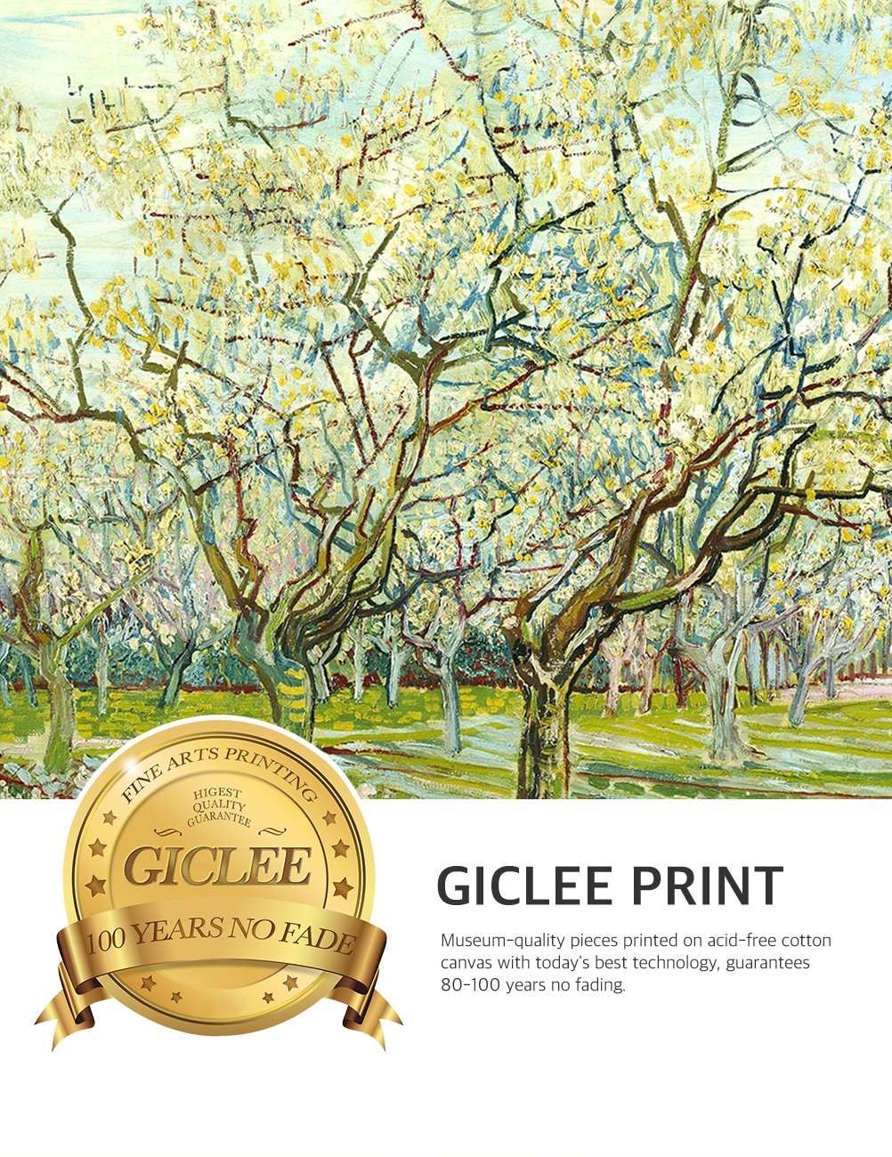 Decorarts - The White Orchard, Vincent Van Gogh Art Reproduction. Giclee Prints Match With Golden Framed For Wall Decor. Picture