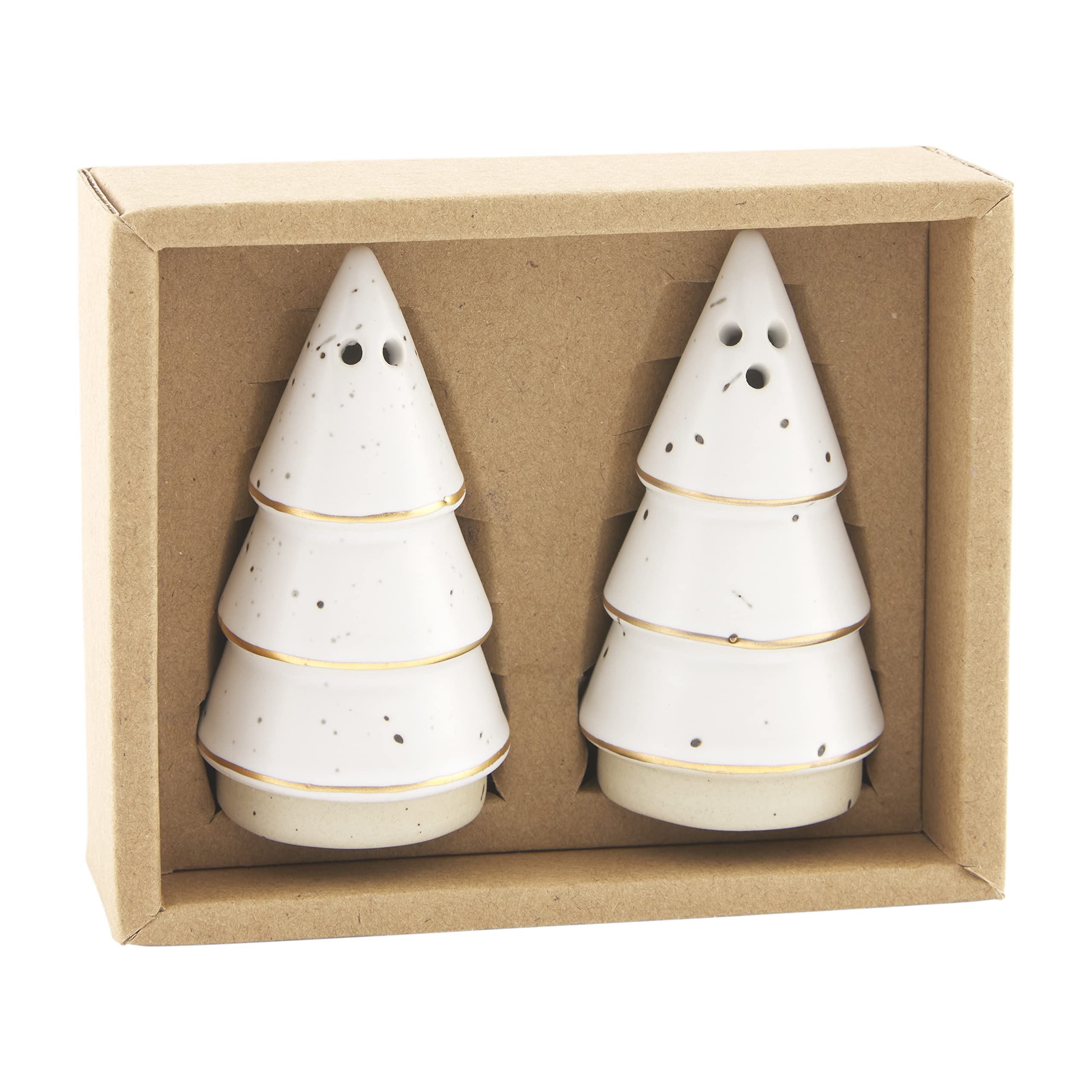 Mud Pie Stoneware Tree Salt And Pepper Set, Gold, 3 1/4'' X 4'' Dia