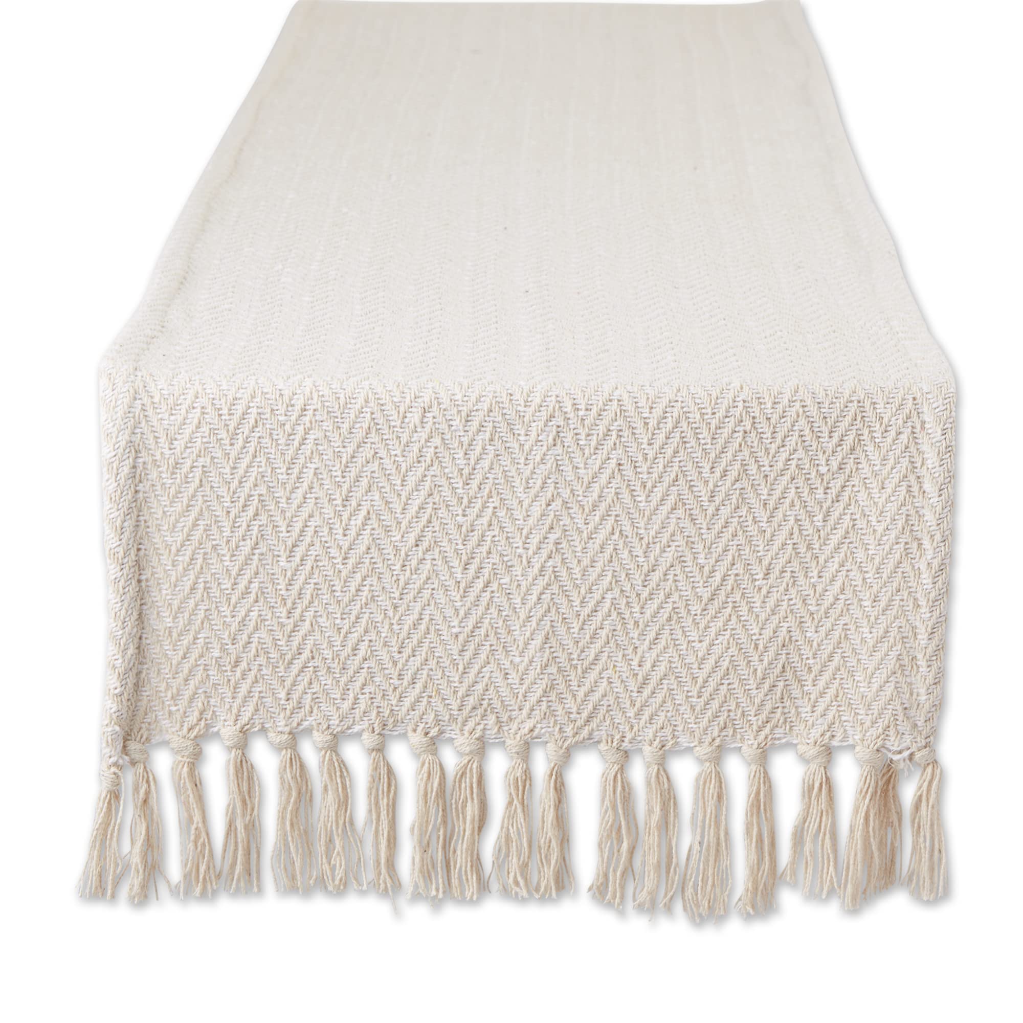 OFF-WHITE HANDLOOM CHEVRON TABLE RUNNER 15x108