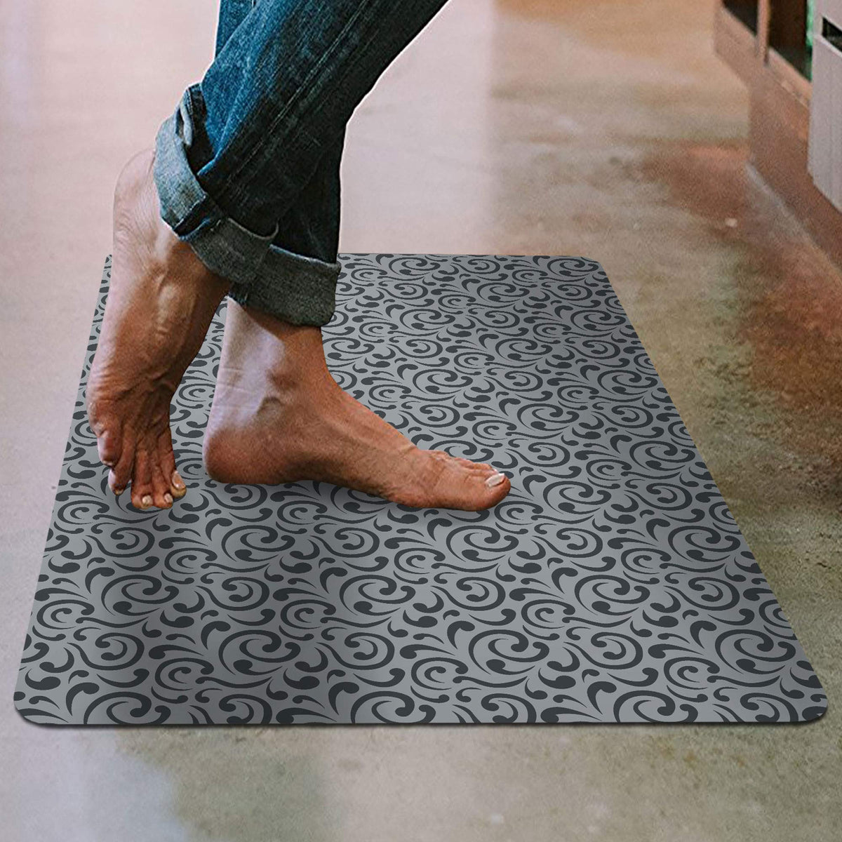 Shape28 Floor Mat Ultra-Thin Kitchen Rug With Non Slip Rubber Backing 35Ax23A Grey Design 3P