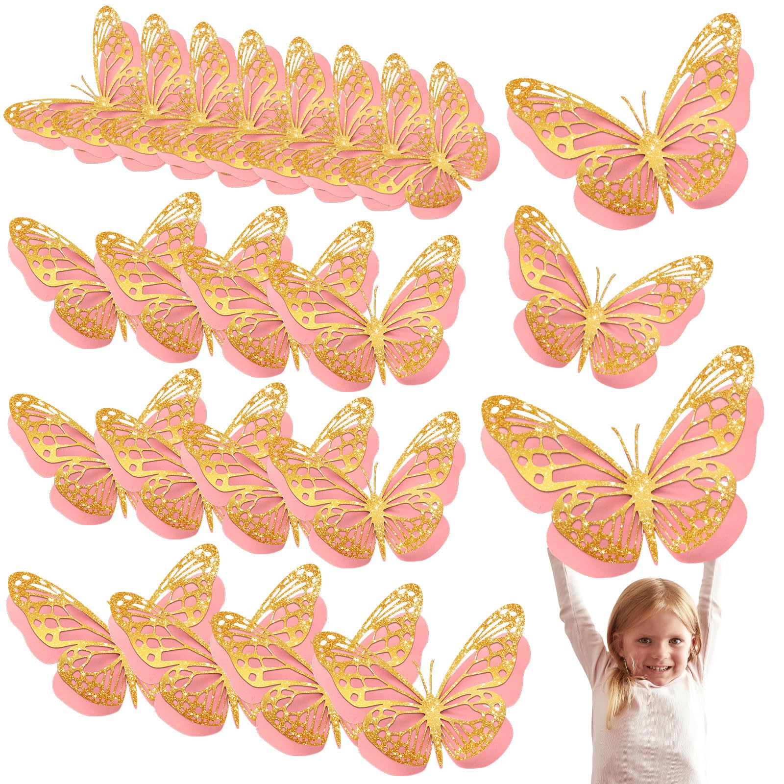 Geosar 20 Pcs 3D Large Butterfly Party Decoration 2 Layer Giant Paper Butterfly Stickers For Birthday Baby Shower Nursery Wall D