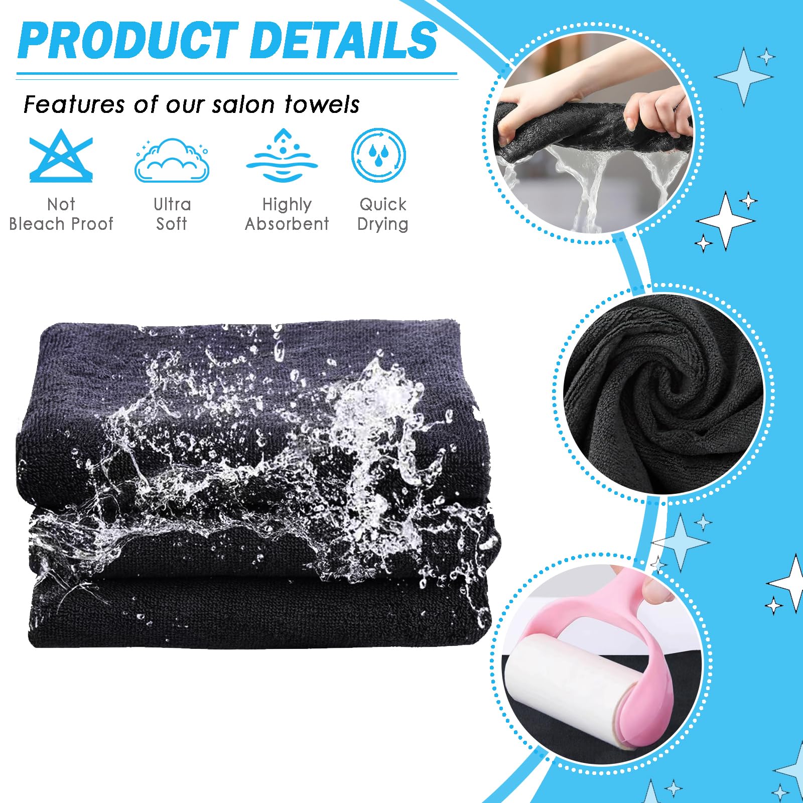 Puomue 6 Pack Black Salon Towels, Super Soft and Absorbent Microfiber Hair Towel for Salon, Bath, Spa, Pool and Home, 27 inch X