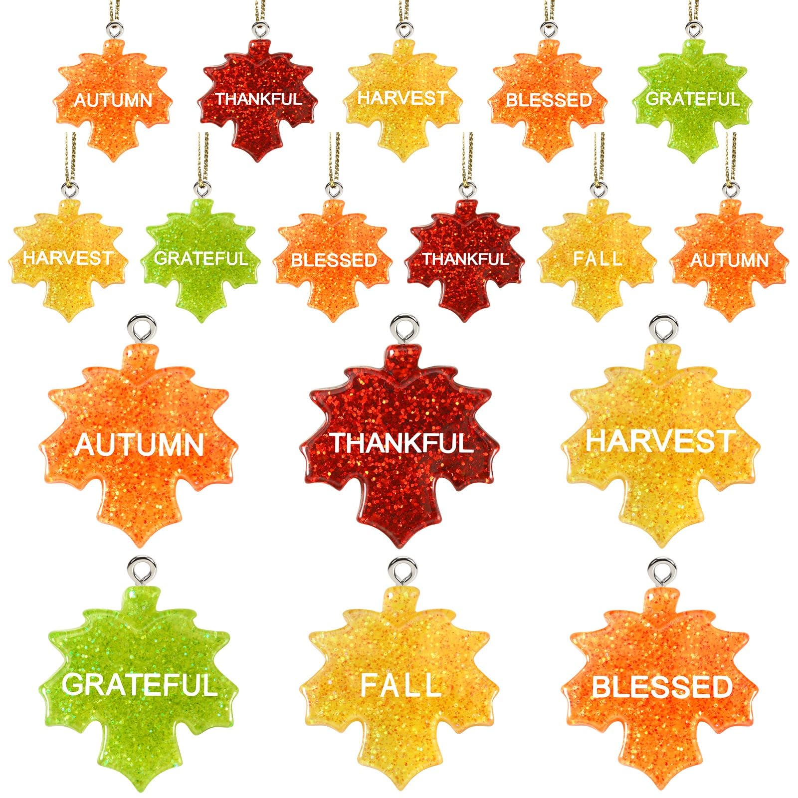 DTOFOOT 48Pcs Glitter Fall Maple Leaf Ornaments Resin Thanksgiving Hanging Ornaments for Small Tree Autumn Harvest Hanging Penda