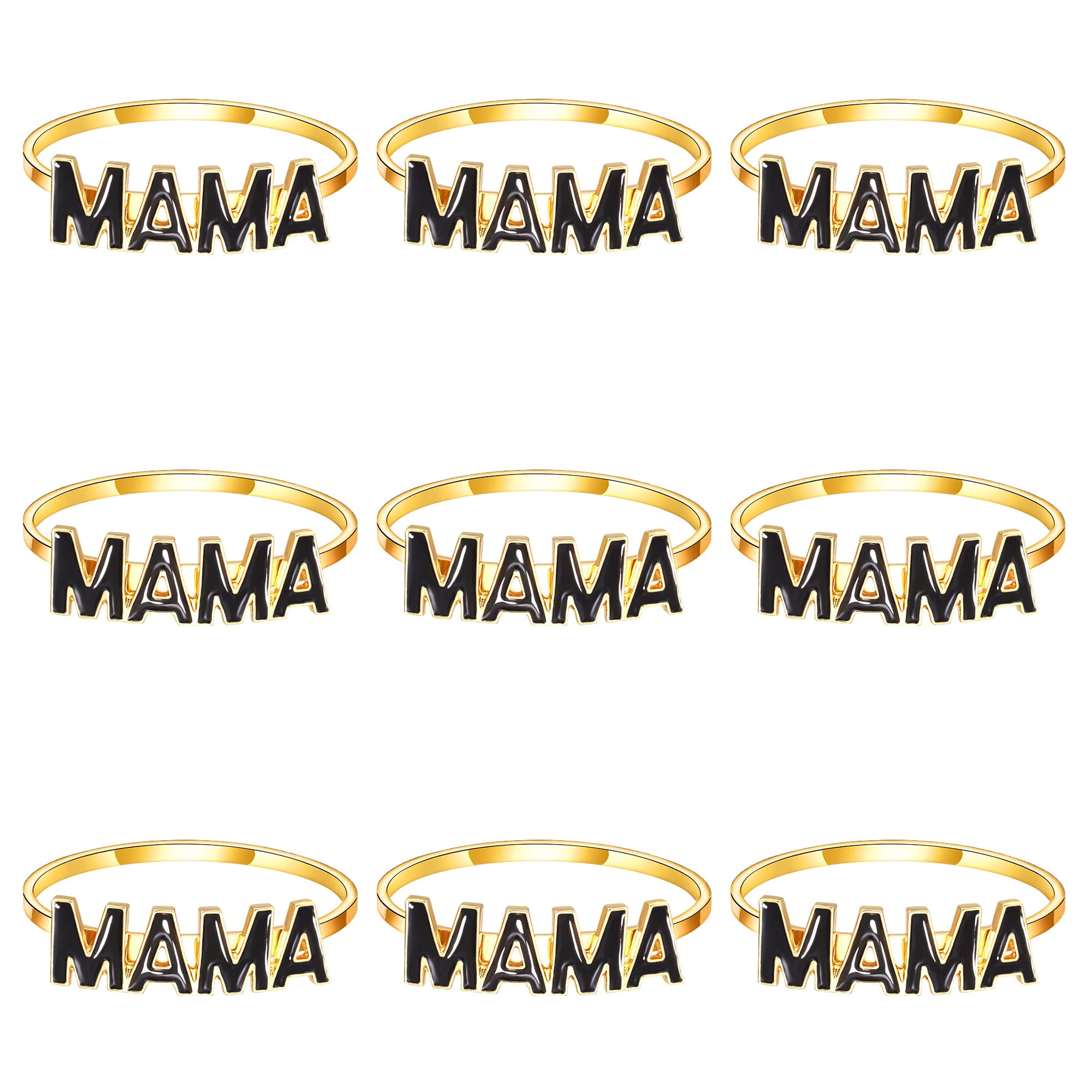 9Pcs Mama Napkin Rings Enamel Rhinestone Heart Mom Napkin Holder Rings Mothers Day Birthday Banquet Table Decor (Black Mama)