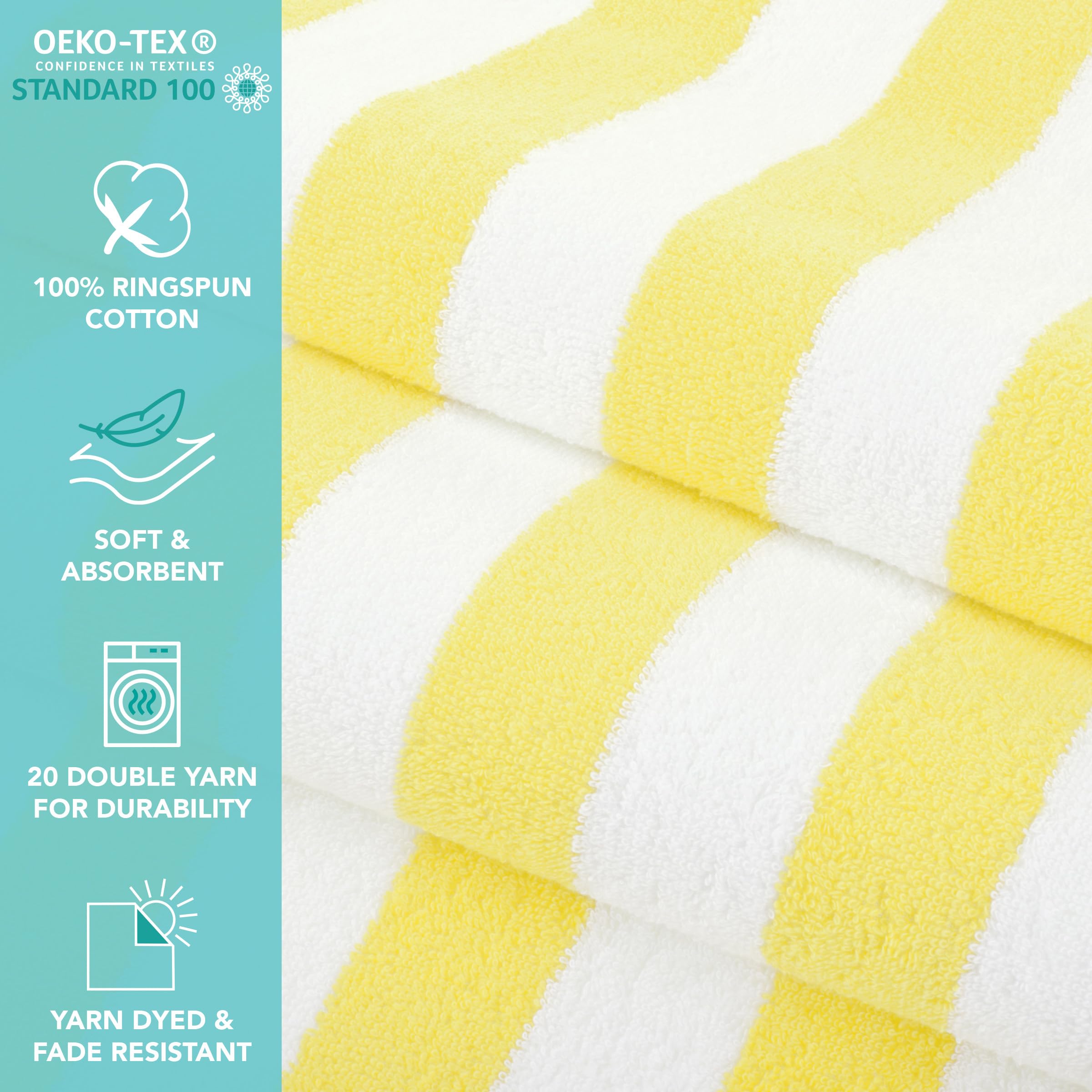 Arkwright California Cabana Stripe Beach Towel - Pack Of 4 - Large Soft Quick Dry Cotton Terry Towels Set For Pool, Swim, And Ho
