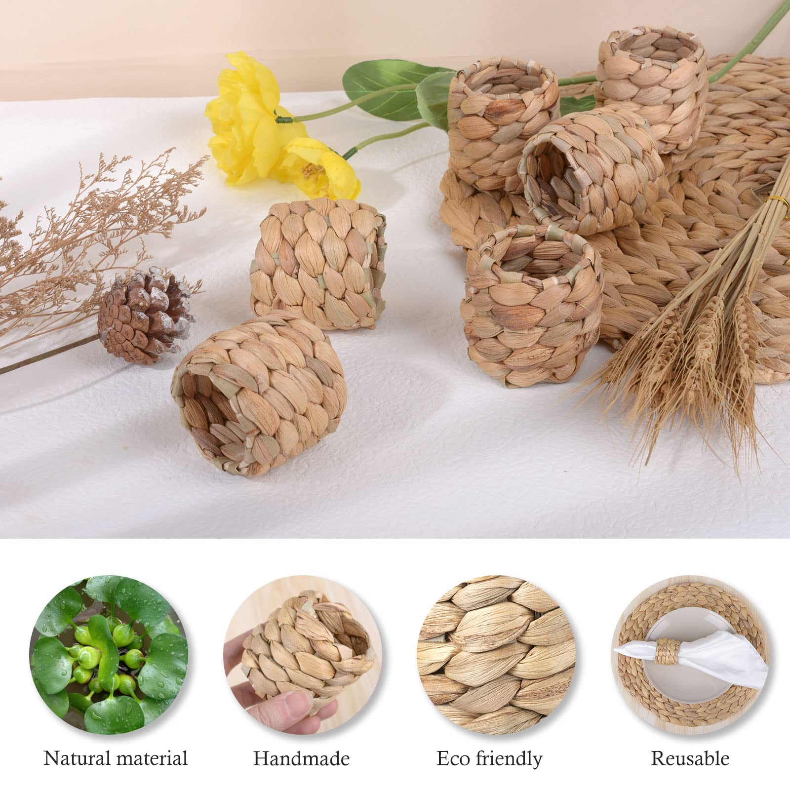 Aptwow Farmhouse Napkin Rings, Hand-Woven Napkin Rings For Table Decor, Fall Rustic Napkin Rings, Napkin Holder Buckles For Holi