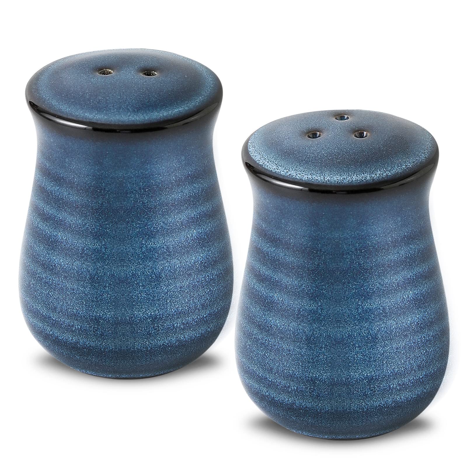 Farmhouse Ceramic Salt And Pepper Shakers Set, Tikooere Blue Vintage Rustic Salt Shakers Of 2 For Kitchen And Restaurant Decor,
