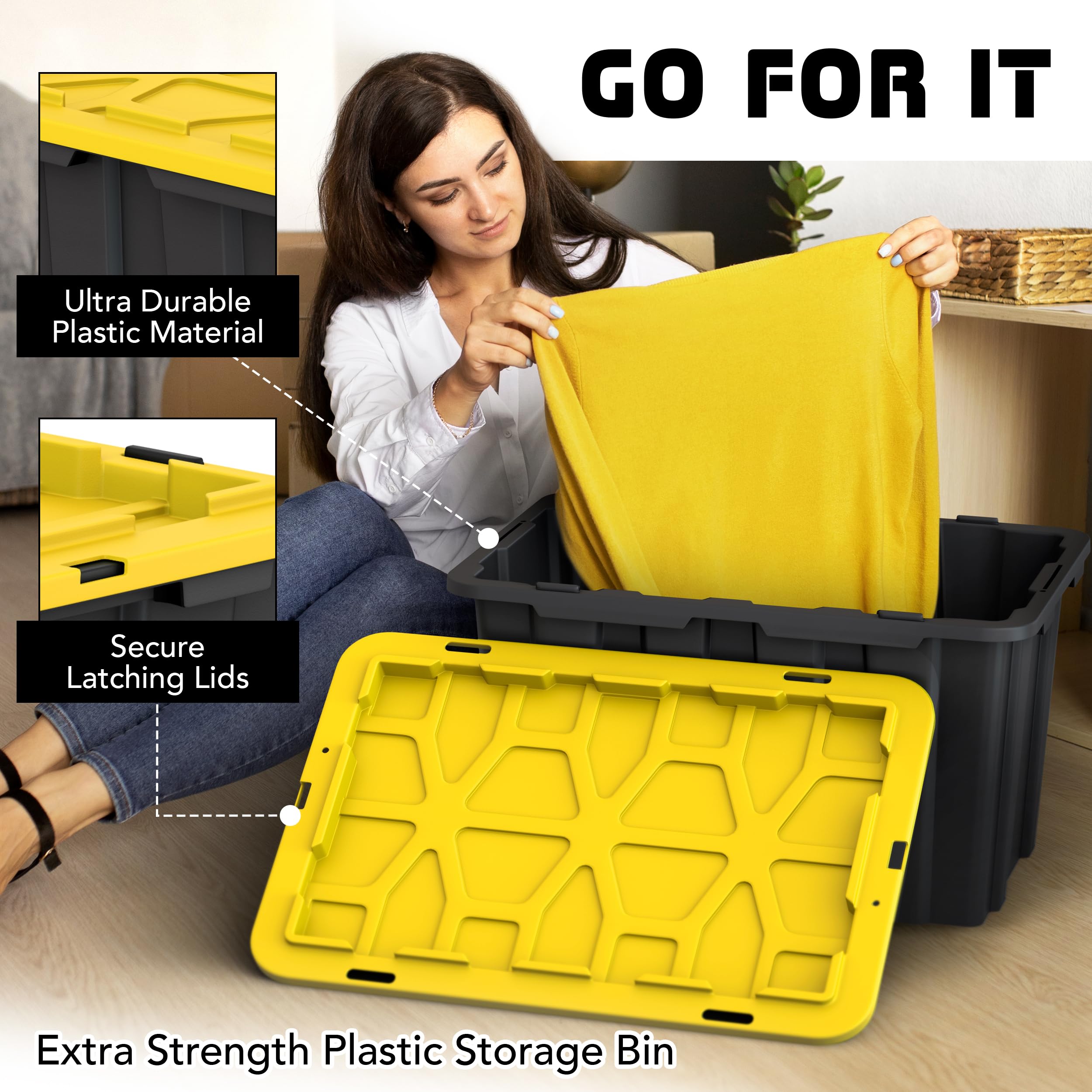 Lifetime Home (4 Pack 17 Gallon Plastic Storage Bin Tote Organizing Container With Ultra Durable Secure Latching Lids, Stackable