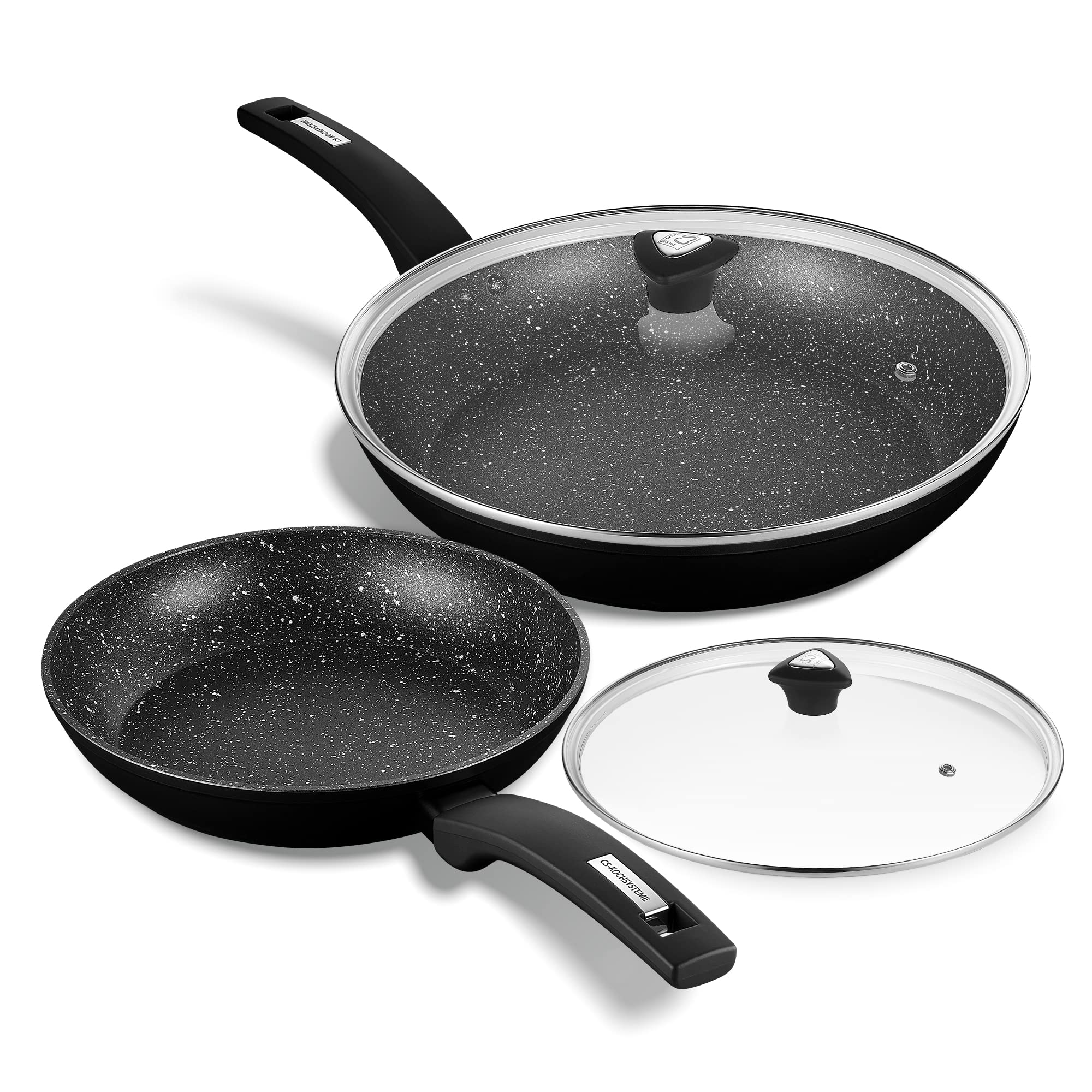 KOCH SYSTEME CS CSK 11+12in Nonstick Frying Pan Sets With Glass Lids-Cookware Sets With Stone-Derived Ultra Nonstick Coating,100