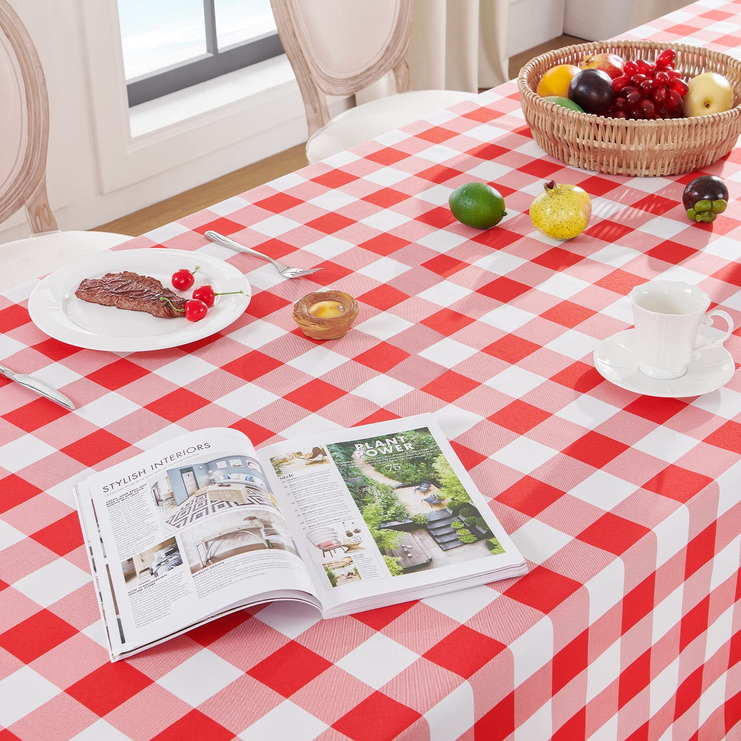 Softalker Christmas Checkered Rectangle Tablecloth - Waterproof Buffalo Plaid Table Cloth Stain Resistant Washable Polyester Table Cover for Holiday/Dining/Party - Red and White  54 x 78 Inch