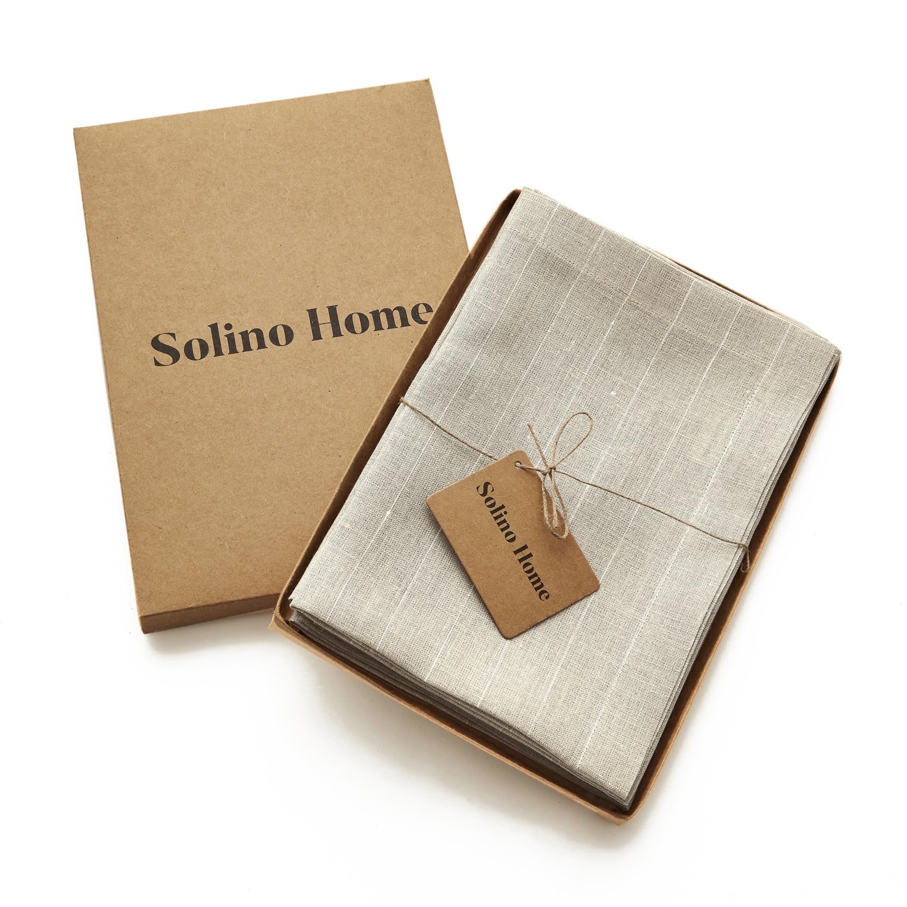 Solino Home Pinstripe Linen Dinner Napkins 20 X 20 Inch - 100% Pure Linen Natural And White Cloth Napkins Set Of 4 - Handcrafted