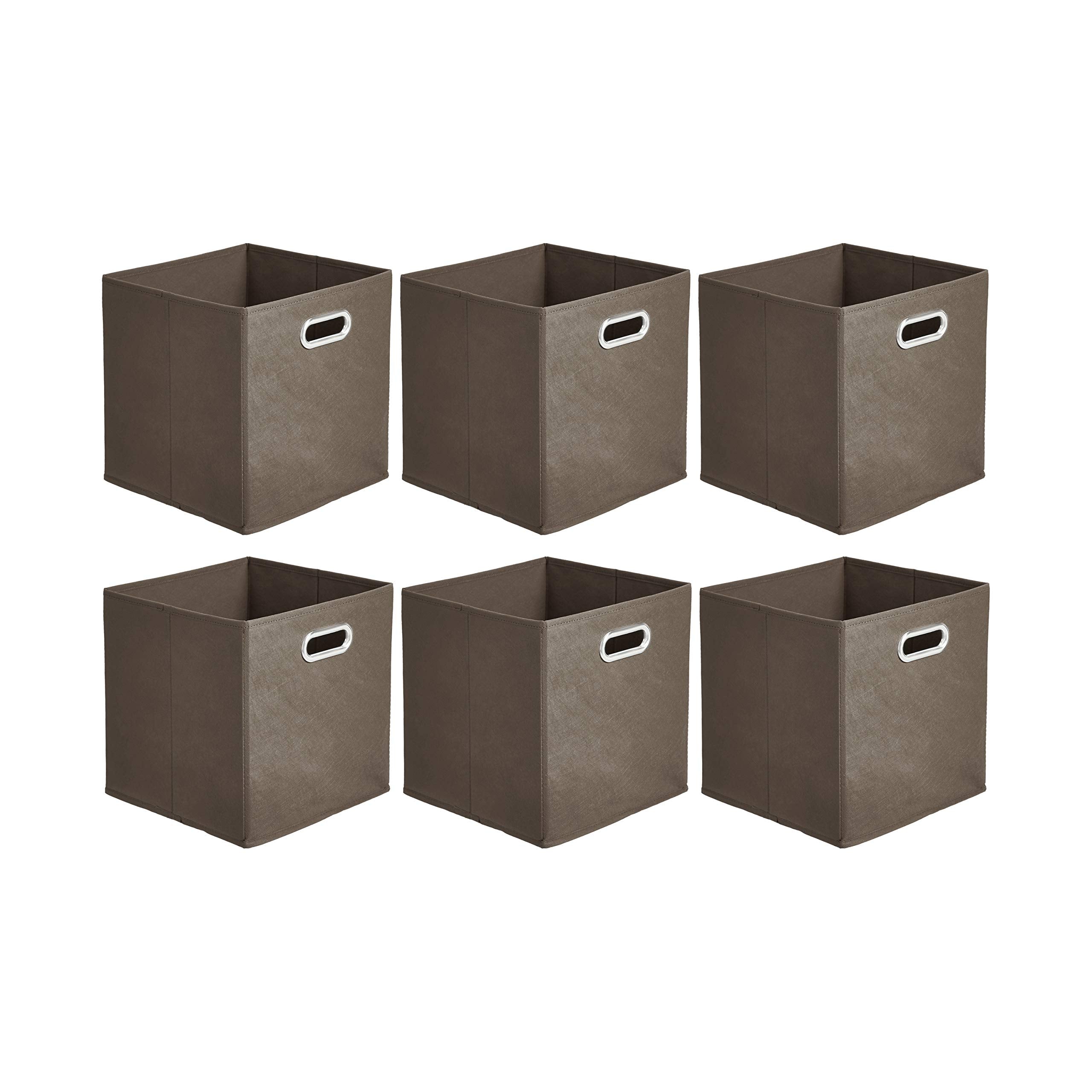 Amazon Basics Collapsible Cube Storage Organizer Bins, 6-Pack, 10.5 x 10.5 x 11 inches, Taupe